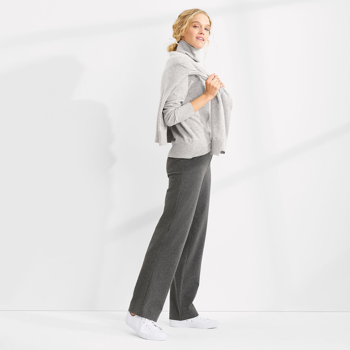 Lands' End Womens Starfish Straight Pants Charcoal Heather Tall Large