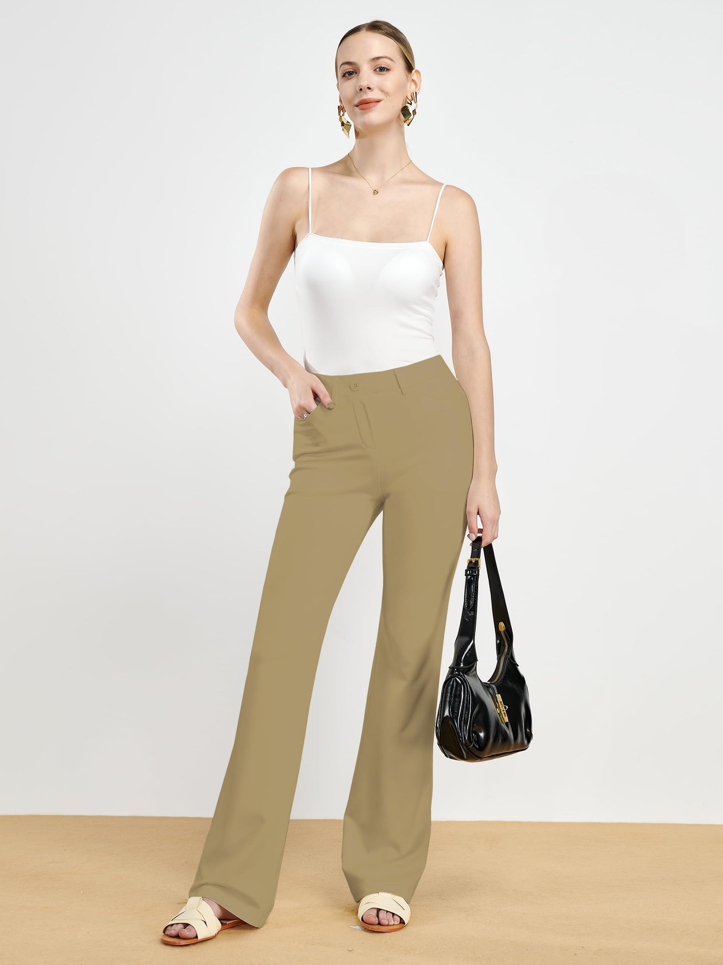 Tapata Women's 28''/30''/32''/34'' Stretchy Bootcut Dress Pants with Pockets Tall, Petite, Regular for Office Work Business 34",Oatmeal,L