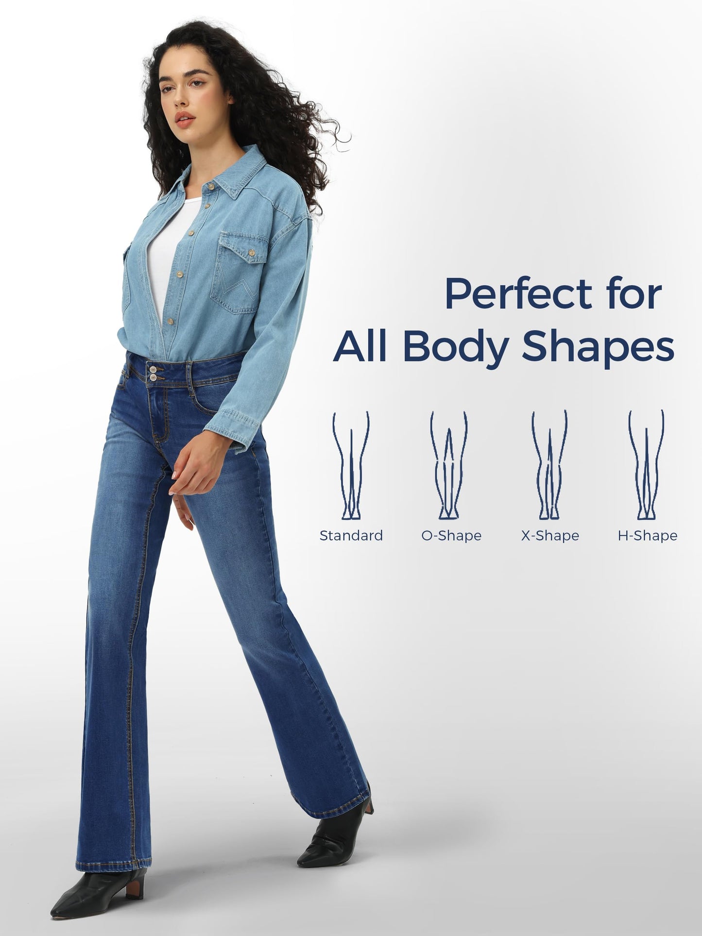 Tallemon Tall Women's Bootcut Jeans Curvy Mid-Rise Stretchy Denim Pants Classic Bell Bottom Trouser,34",Dark Blue,8