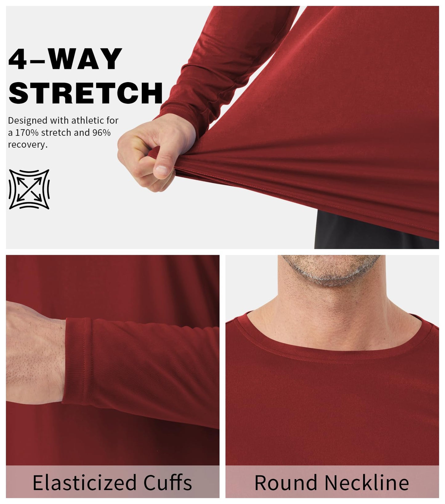 Men's Tall Rash Guard Long Sleeve T Shirts - UPF 50+ Sun Protection Tee Shirt for Fishing, Swim, Hiking Wine