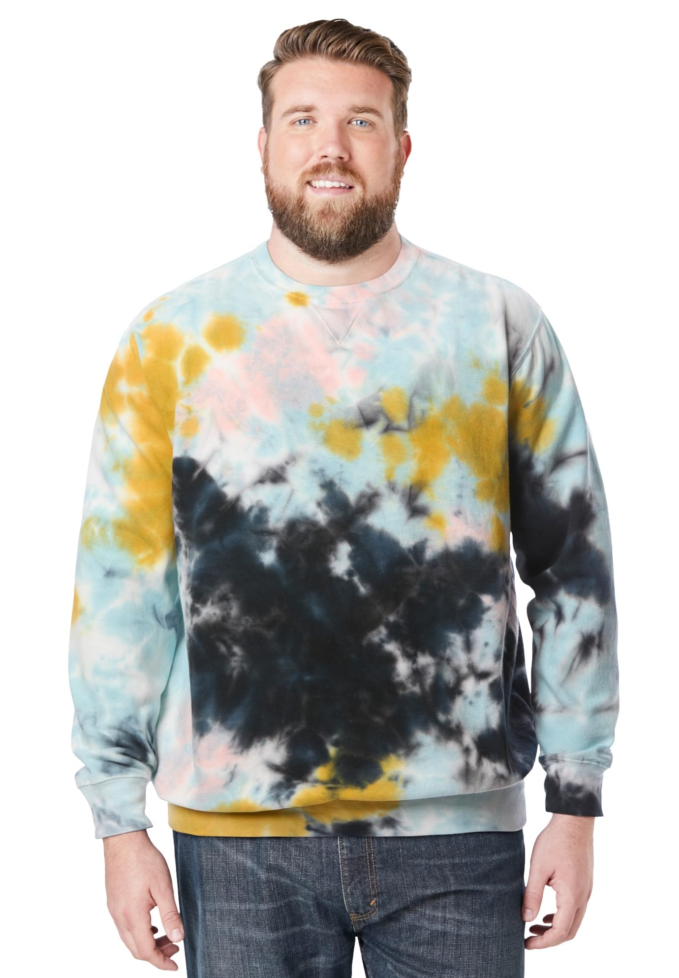 KingSize Men's Big & Tall Fleece Crewneck Sweatshirt - 7XL, Cool Blue Marble