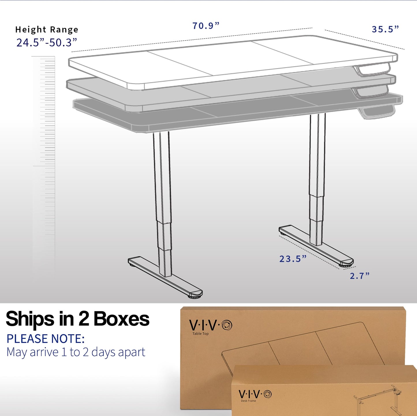 VIVO Electric 71 x 36 in Dual Motor Rustic Sit Stand Desk, Memory Height Adjustment, 2B Series, Vintage Brown Top Black Frame, DESK-KIT-2B7N-36 - 50.3" Max Height