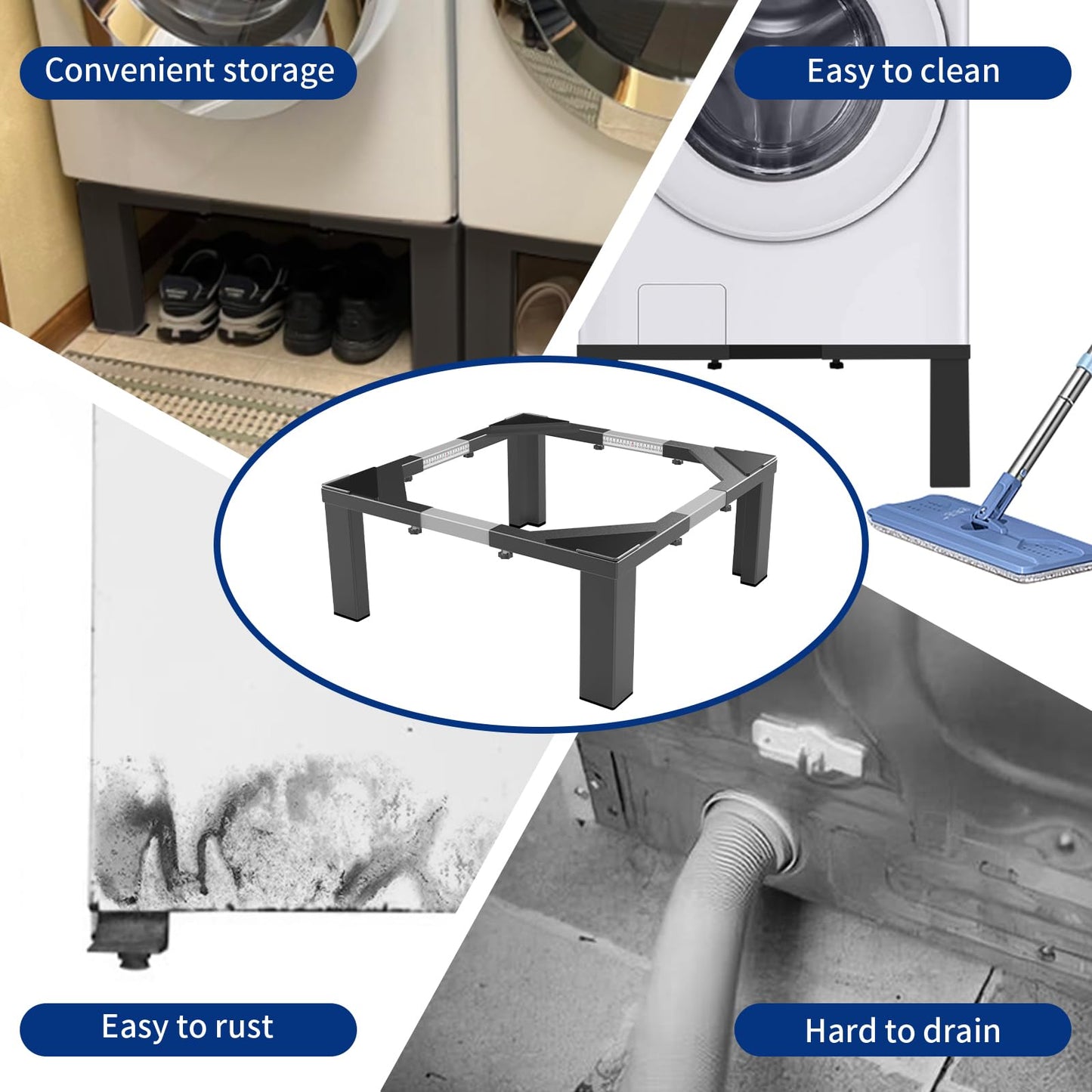 ANBase Heavy-Duty All Steel Laundry Pedestal 16" Height, Full size Universal Washing Machine Stand, Dryer Stand, Suitable for all Washer and Dryer Stand (Black)