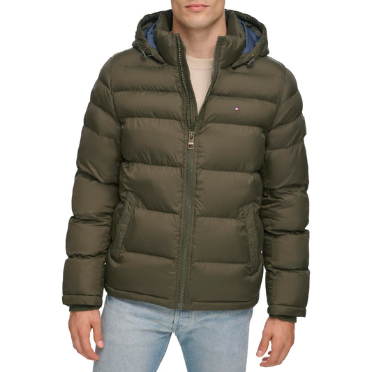 Tommy Hilfiger Men's Classic Hooded Puffer Jacket (Standard and Big & Tall), olive, X-Large Tall