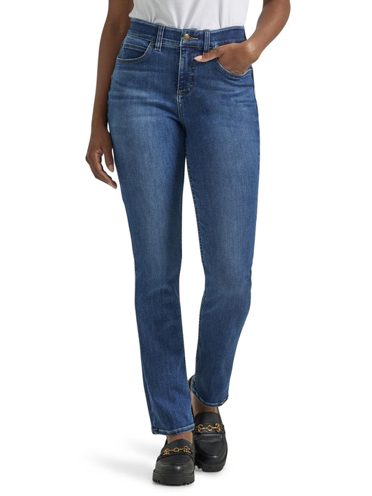 Lee Women's Ultra Lux Comfort with Flex Motion Straight Leg Jean, Cobalt Sheen, 10 Long