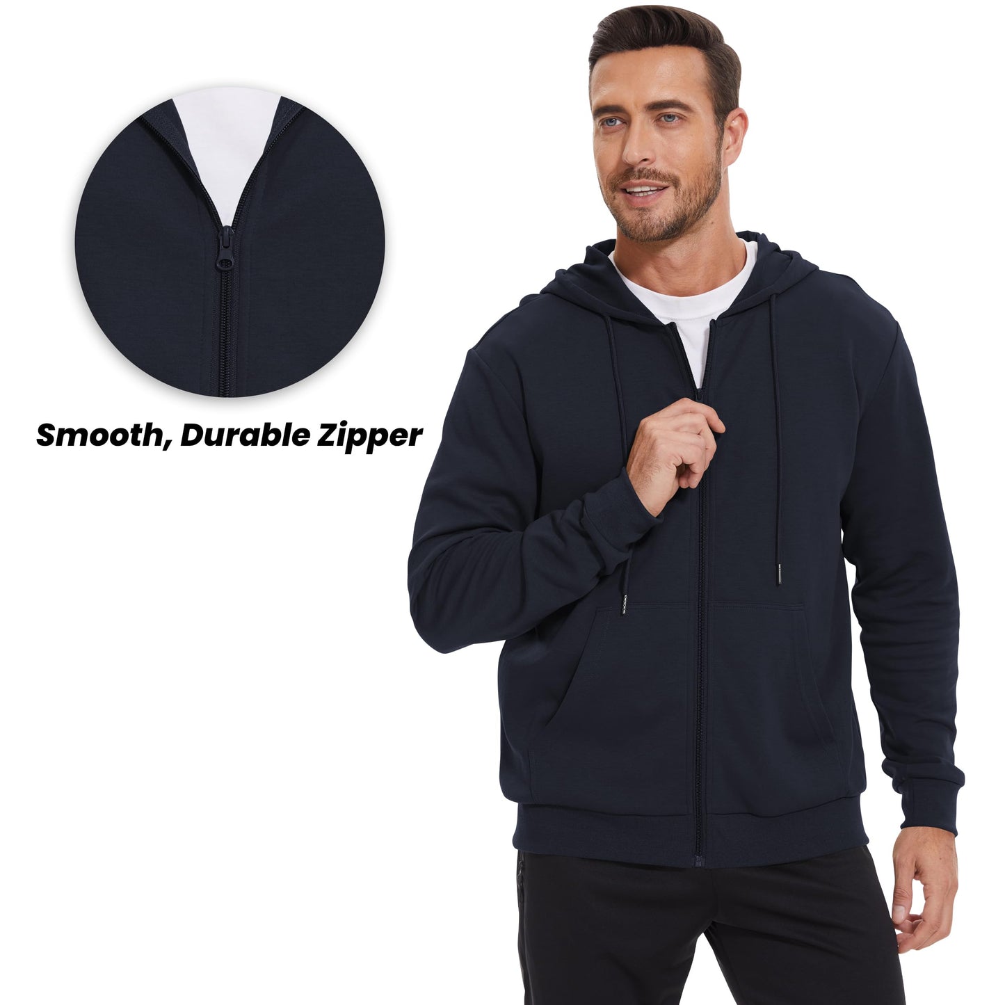 LETAOTAO Lightweight Hoodie Men Zip Up Hooded Sweatshirt Thin Slim Fit Jacket Available in Regular & Tall Sizes（Navy，Tall-3XL）