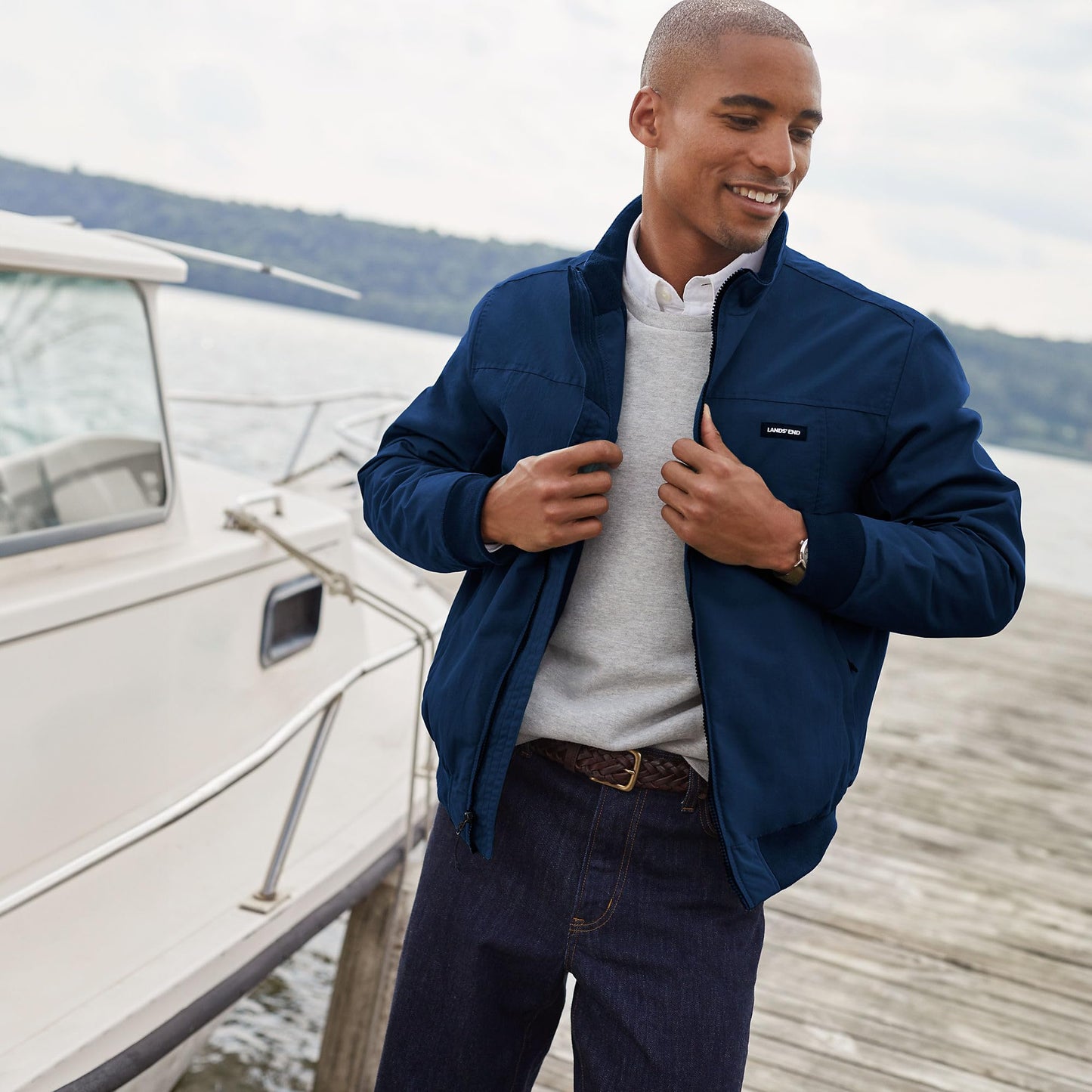 Lands' End Mens Squall Classic Bomber Jacket Deep Sea Navy Big And Tall 4xlt