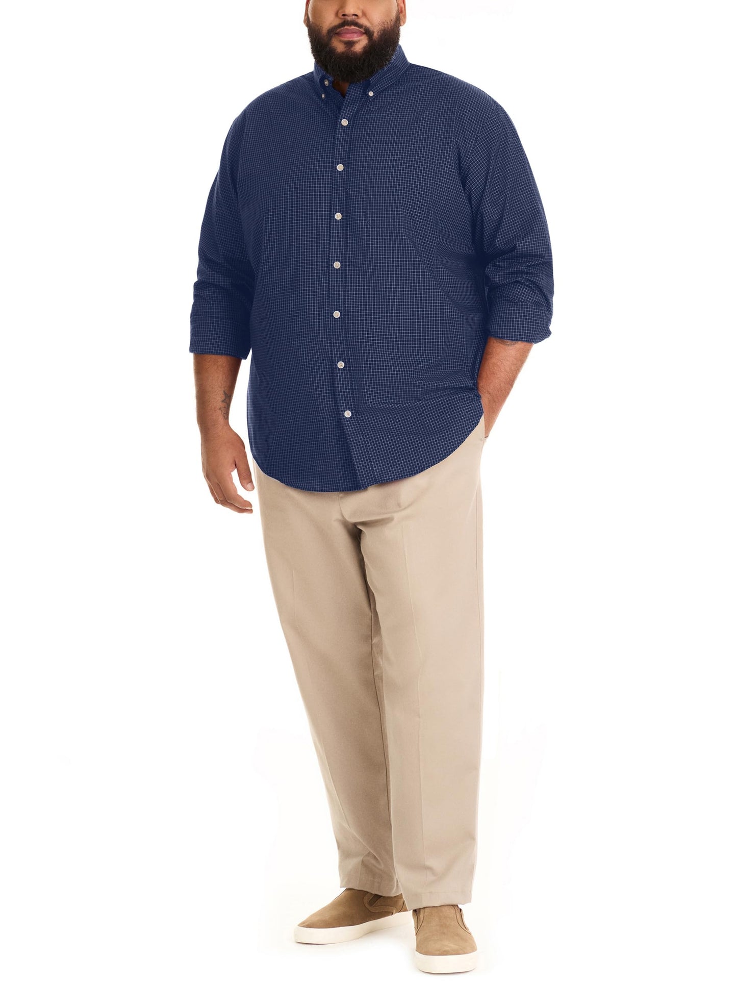 Van Heusen Men's Size Big Wrinkle Free Long Sleeve Button Down Shirt, Carbon Blue, 4X-Large Tall
