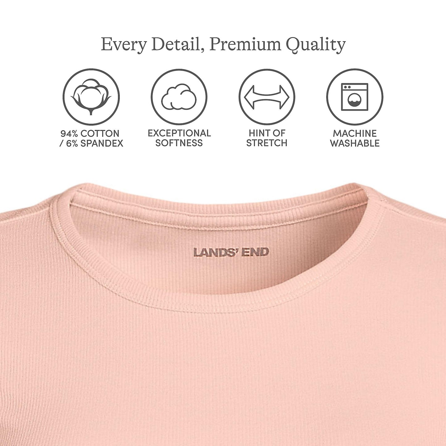 Lands' End Womens Short Sleeve Micro Rib Crew Tinted Peach Tall X-Large
