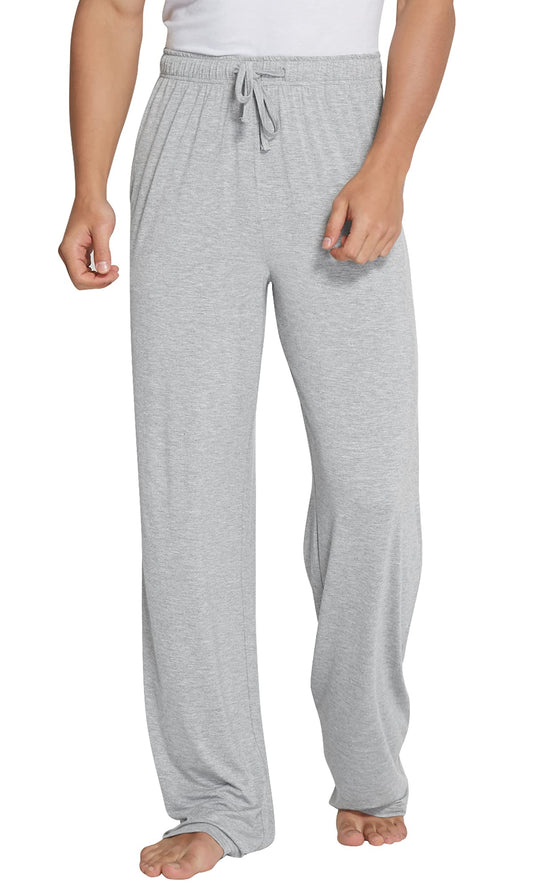 WiWi Bamboo Viscose Pajama Pants for Men Tall Sleep Bottoms Big Warm Long Pj Lightweight Lounge Sweatpants S-XXL, Light Heather Grey, Large