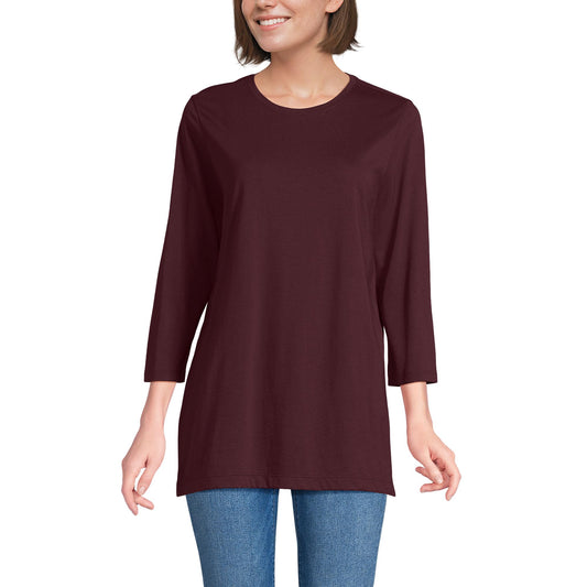 Lands' End Womens 3Q Cotton Supima Crew Neck Tunic Lush Burgundy Tall Small