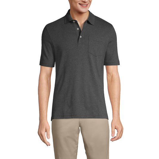 Lands' End Mens Short Sleeve Pocket Supima Polo Dark Charcoal Heather Tall Medium