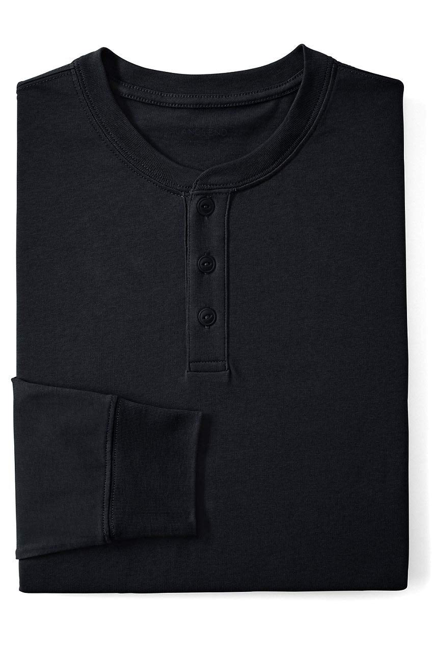 Lands' End Mens Long Sleeve Super-T Henley Black Tall Large