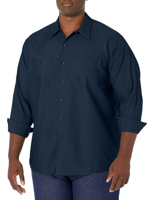 Red Kap Men's Size Industrial Work Shirt, Regular Fit, Long Sleeve, Navy, Small/Tall