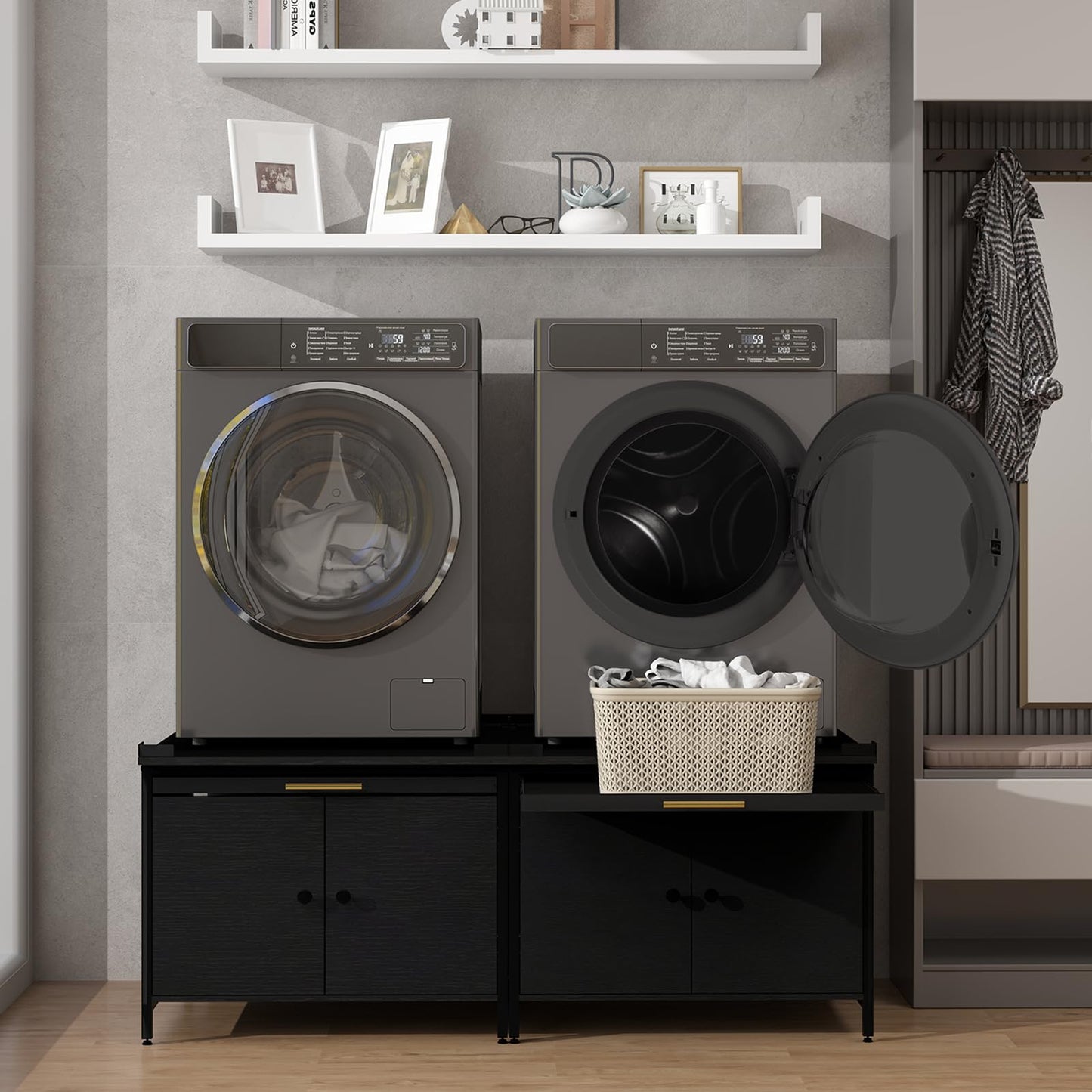 2 Pack Laundry Pedestal for Washer and Dryer, Heavy Duty 29" Universal Washing Machine Stand with Adjustable Feet and 4 Panel Corner, 700LB Capacity, Fit Anti-Vibration Design, Set of 2