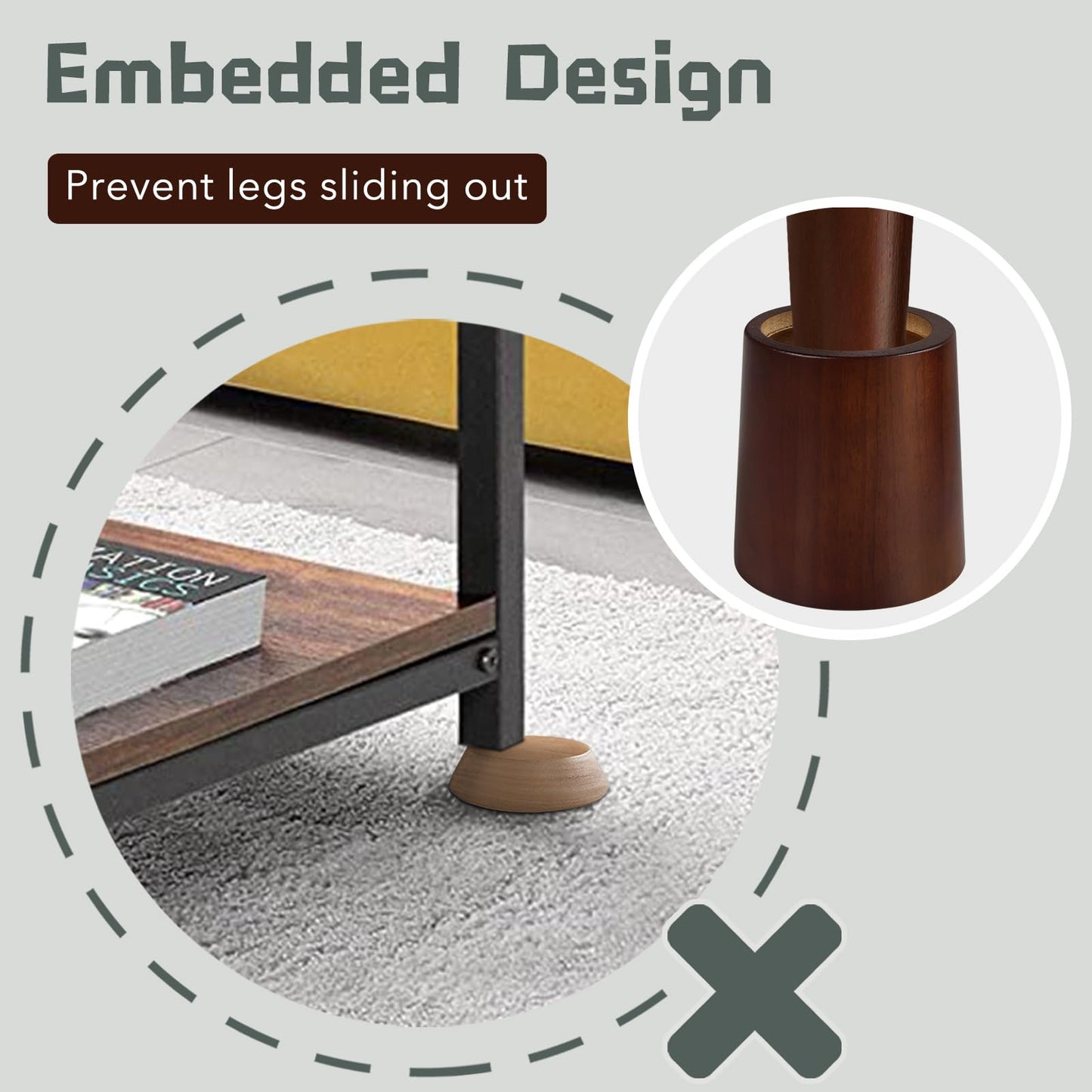 KOIKEY Furniture Raisers Bed Risers - 4 Inch Wooden Circle Heavy Duty Furniture Height Extenders Lifts for Sofa Couch Desk Chair Table Base Raising Space, Convenient Store and Cleaning, Pack of 4