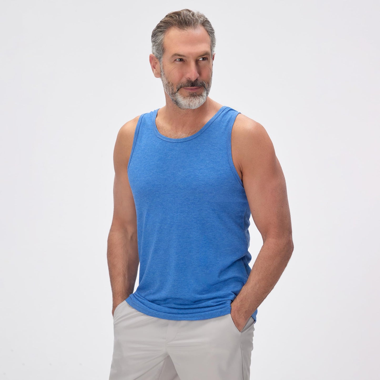 Men's Tall Slim-Fit Orginal Tank Top Shirt, Soft Polyester Blend Long Tee (Tall, Small, Sand Gray)