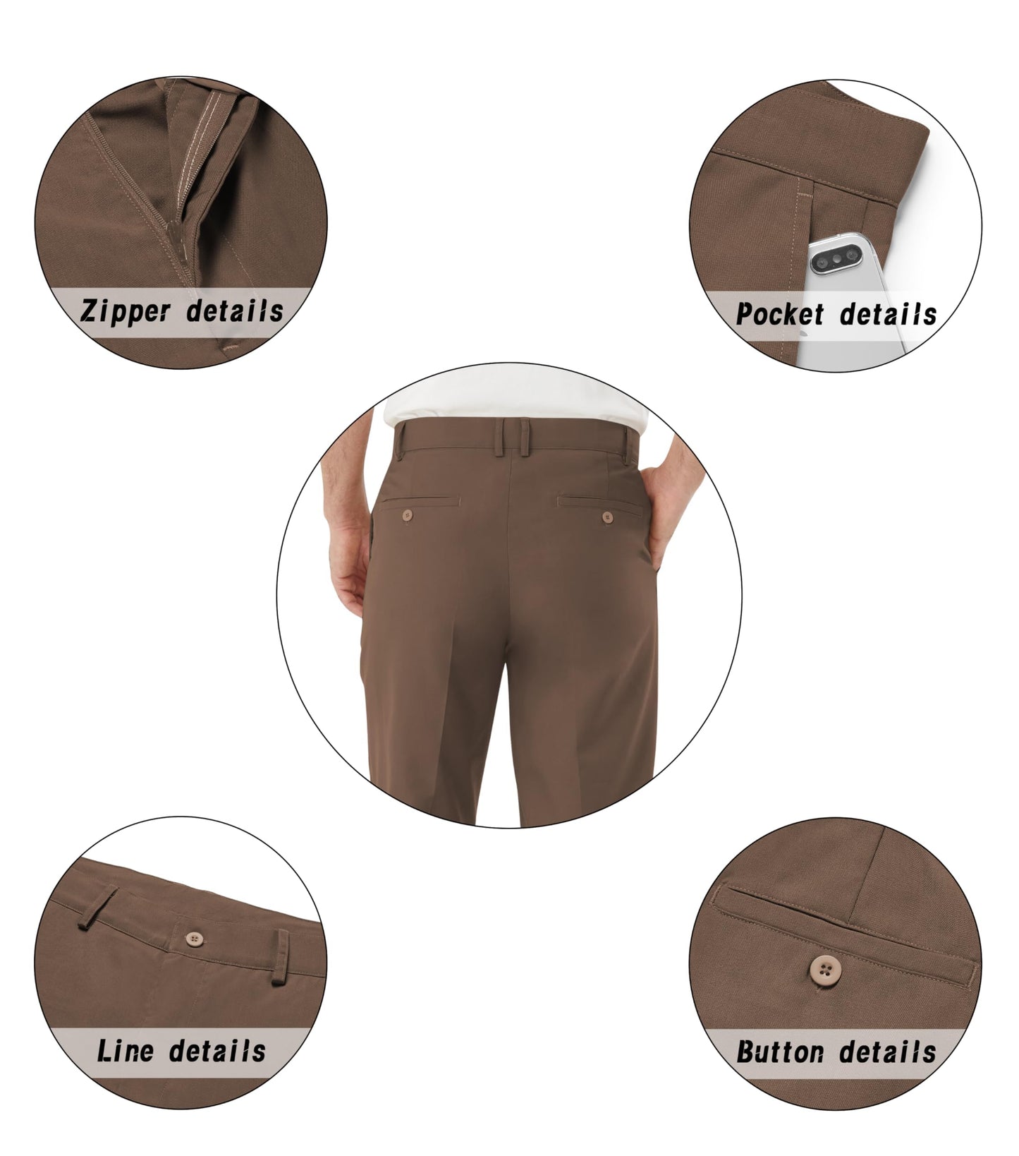 Men's Tall Classic Fit Flex Flat Front Dress Pants Formal Pants for Business & Office Coffee