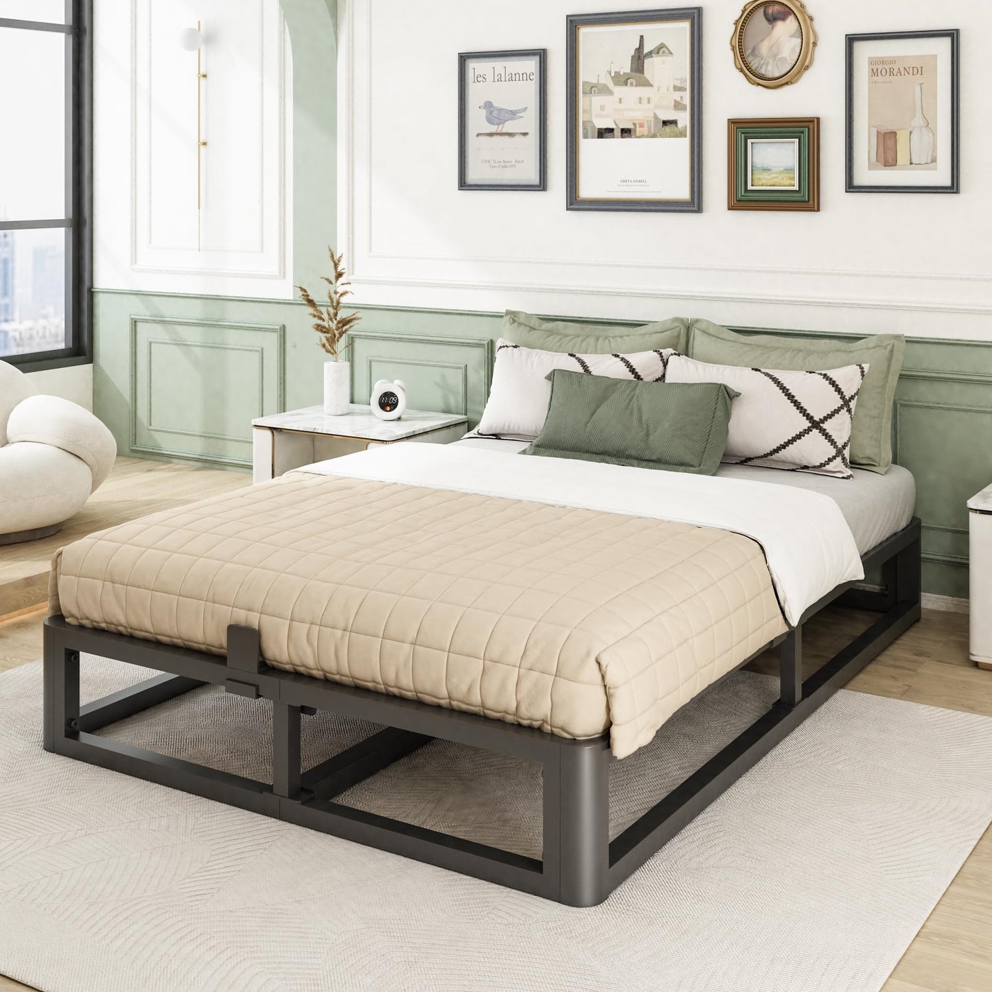 Firpeesy Upgrade Anti Bending and Round Corner Legs 10 inch Metal California King Bed Frame 3500 LBS Heavy Steel Slats Support Platform Bed Frame No Box Spring Needed Platform Noise Free Easy Assembly