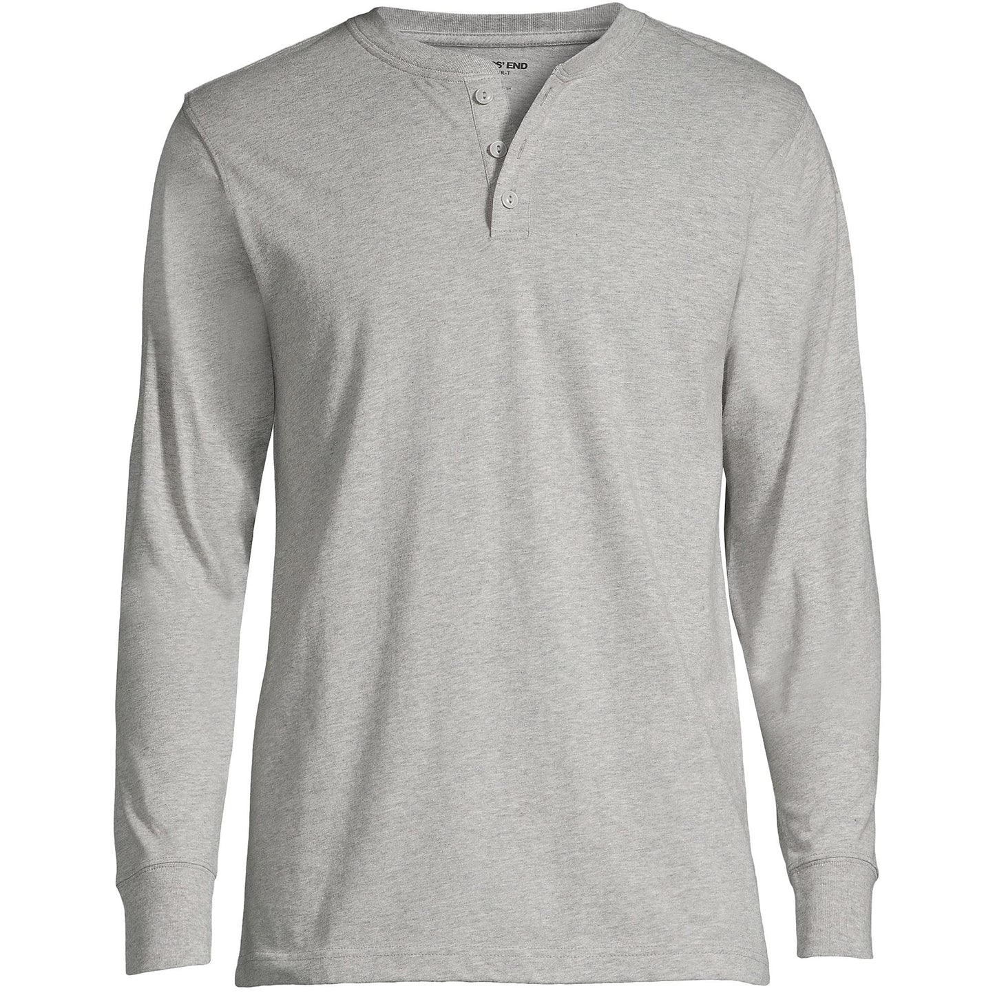 Lands' End Mens Long Sleeve Super-T Henley Gray Heather Tall X-Large