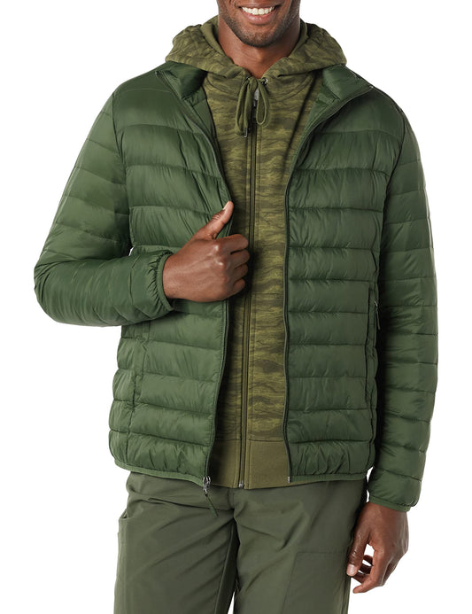 Amazon Essentials Men's Packable Lightweight Water-Resistant Puffer Jacket (Available in Big & Tall), Dark Green, 5X-Large Big Tall