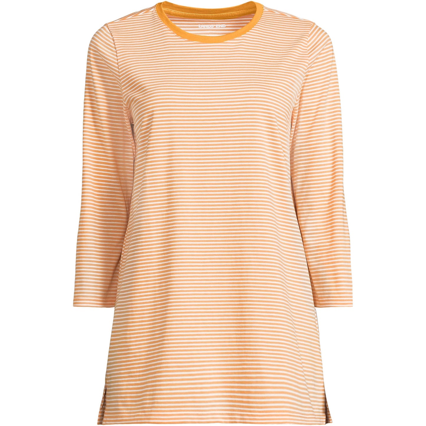 Lands' End Womens 3Q Cotton Supima Crew Neck Tunic Sweet Mango Micro Stripe Tall X-Large