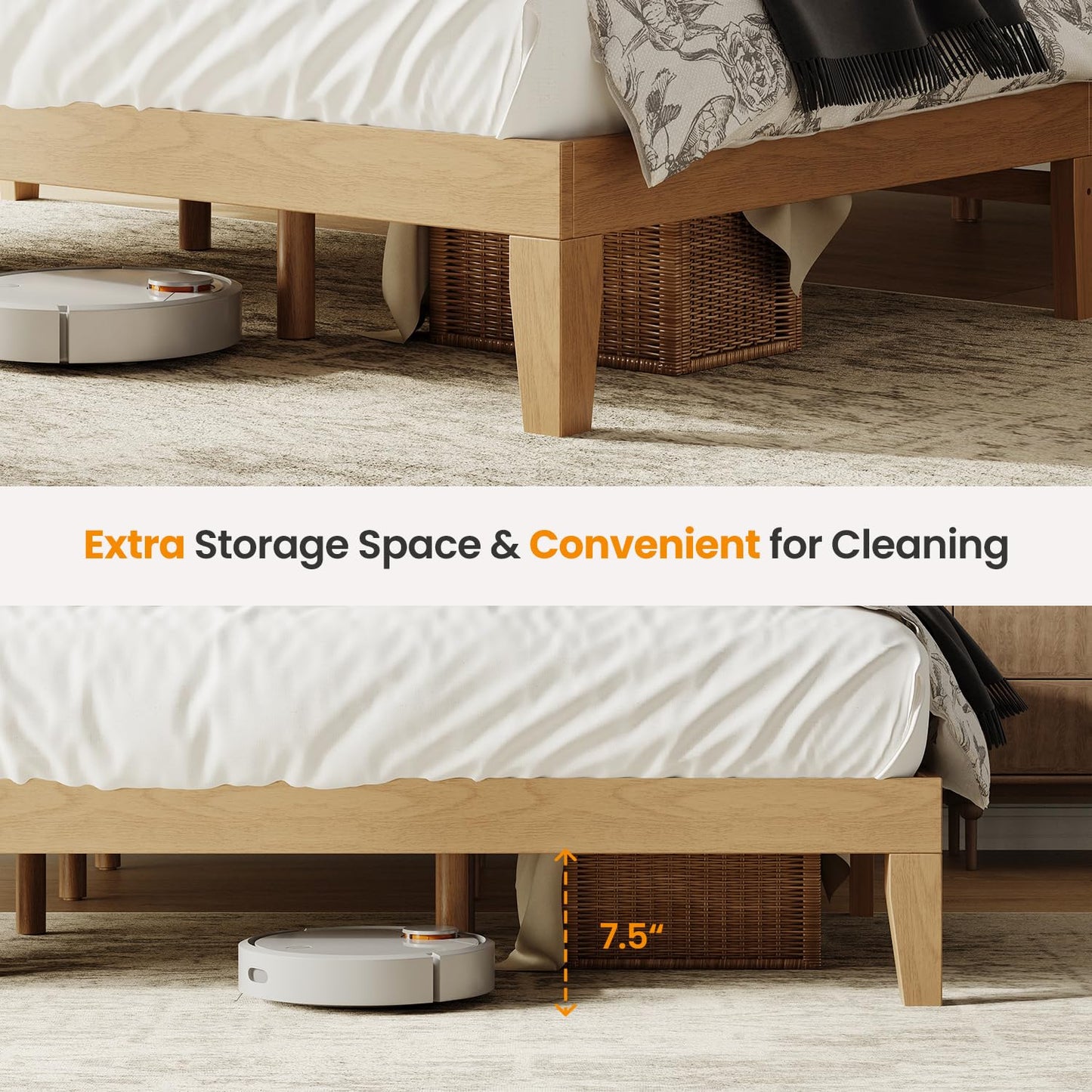 Cal King Size Wood Platform Bed Frame, 12 Inch Solid Wood Bed Frame with Wooden Slats, No Box Spring Needed, Easy Assembly, Rustic Pine