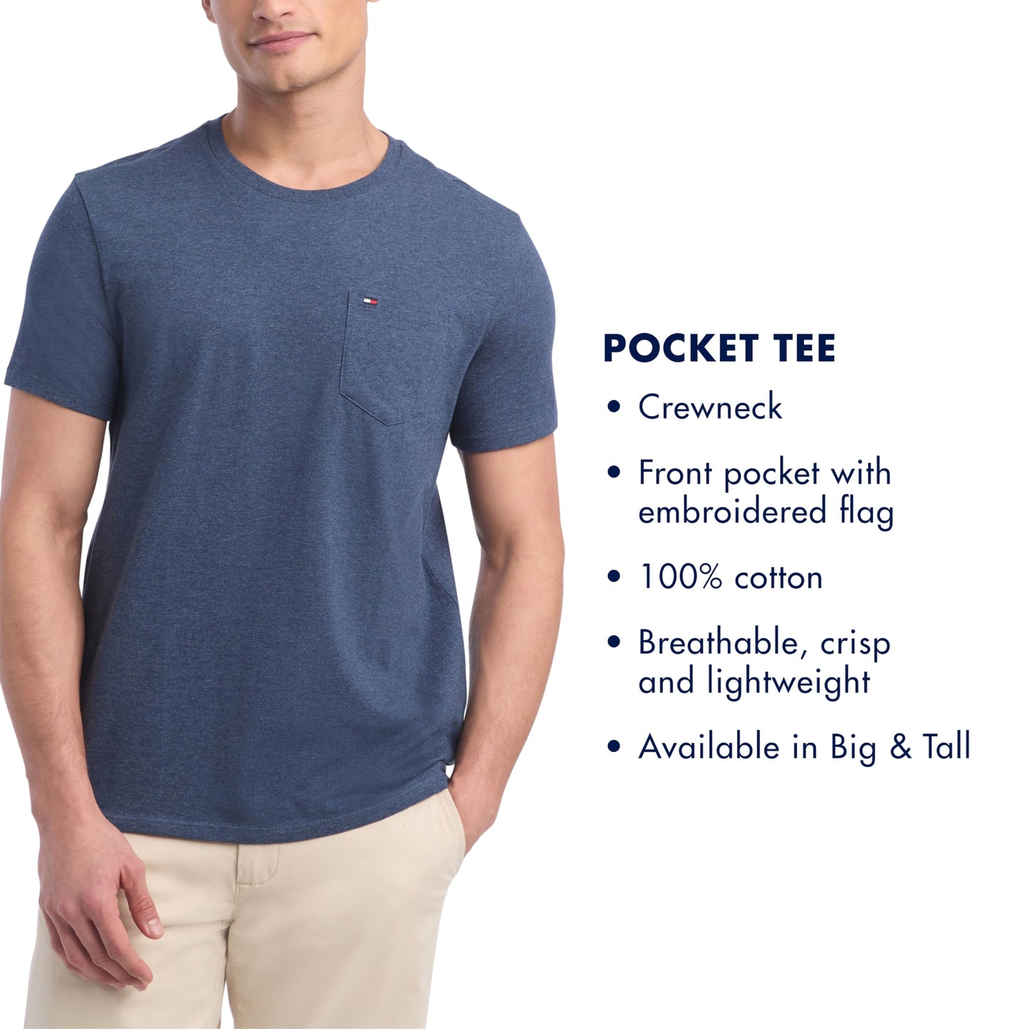 Tommy Hilfiger Men's Big-Tall Big and Tall T Shirt with Pocket Shirt, Malaga Blue HTRR, TL-4XL