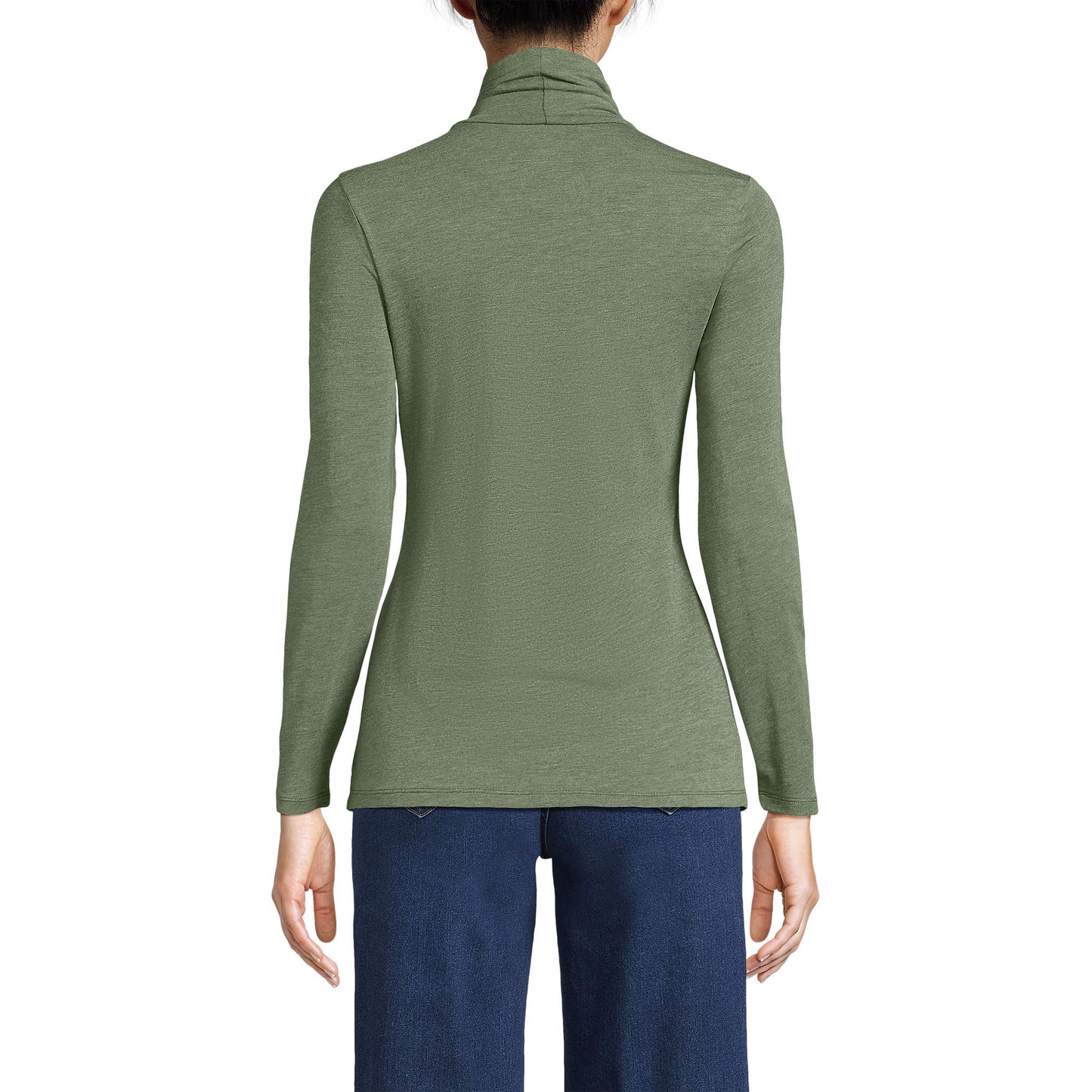 Lands' End Womens Long Sleeve Shaped LWCM Turtleneck Estate Green Heather Tall Medium