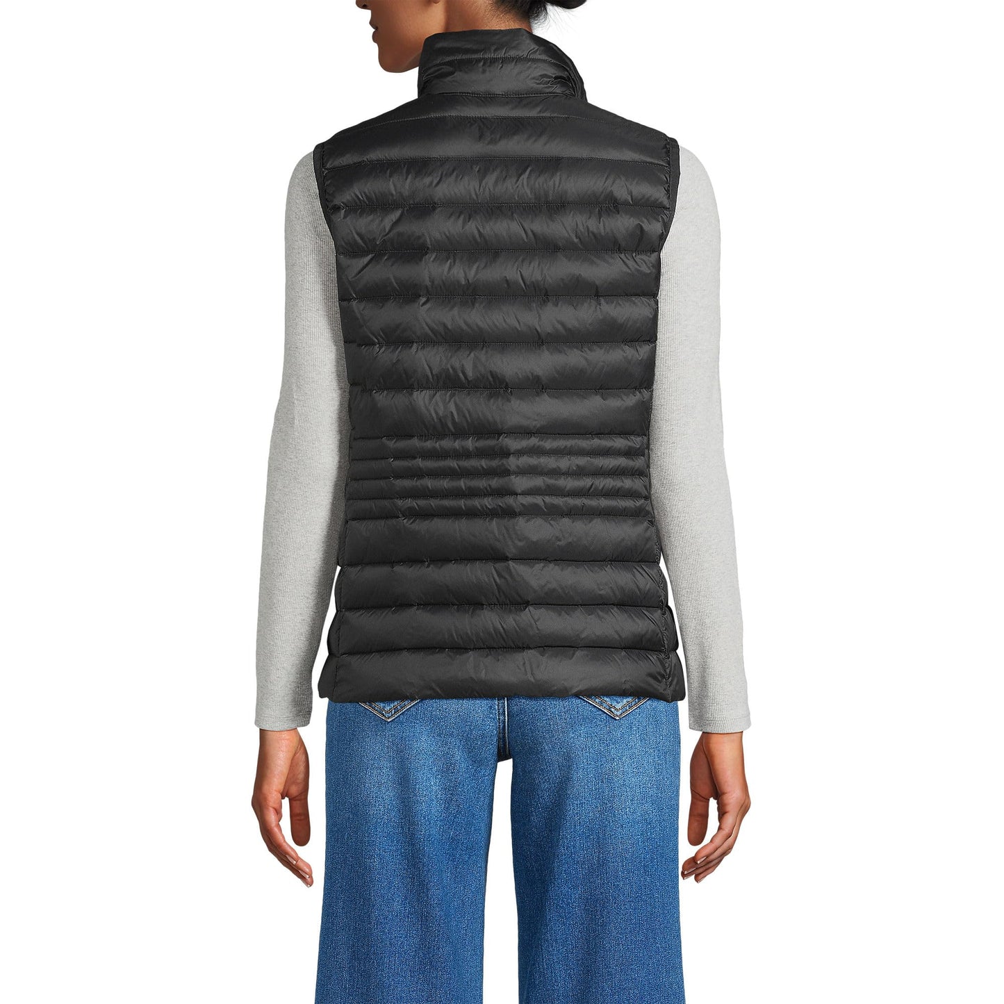 Lands' End Women's Tall Wanderweight Packable Down Vest Medium Black