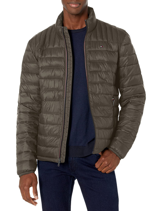 Tommy Hilfiger Men's Ultra Loft Lightweight Packable Puffer Jacket (Standard and Big & Tall), Olive, L-Tall