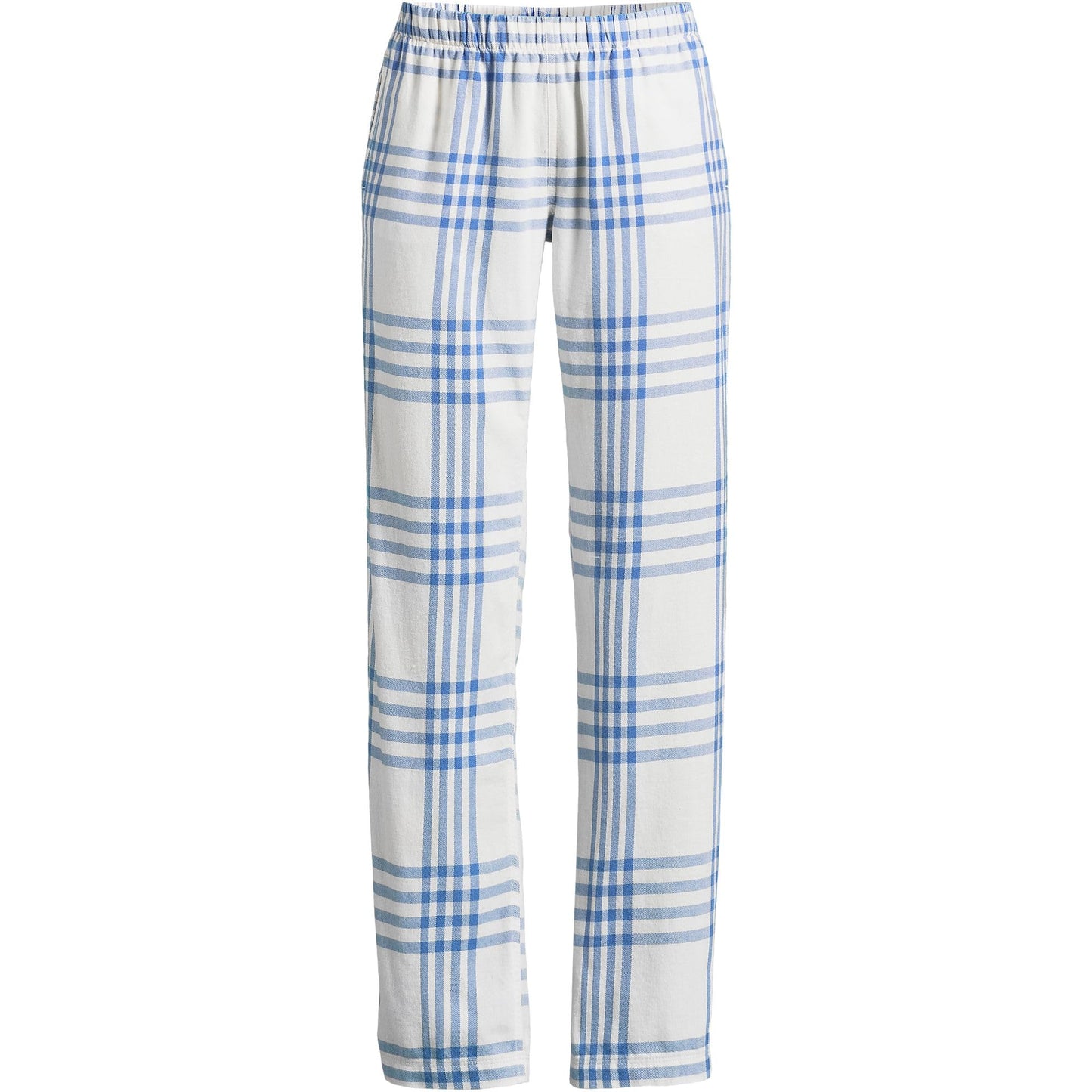 Lands' End Women Flannel Pant Clear Blue Plaid Tall Large