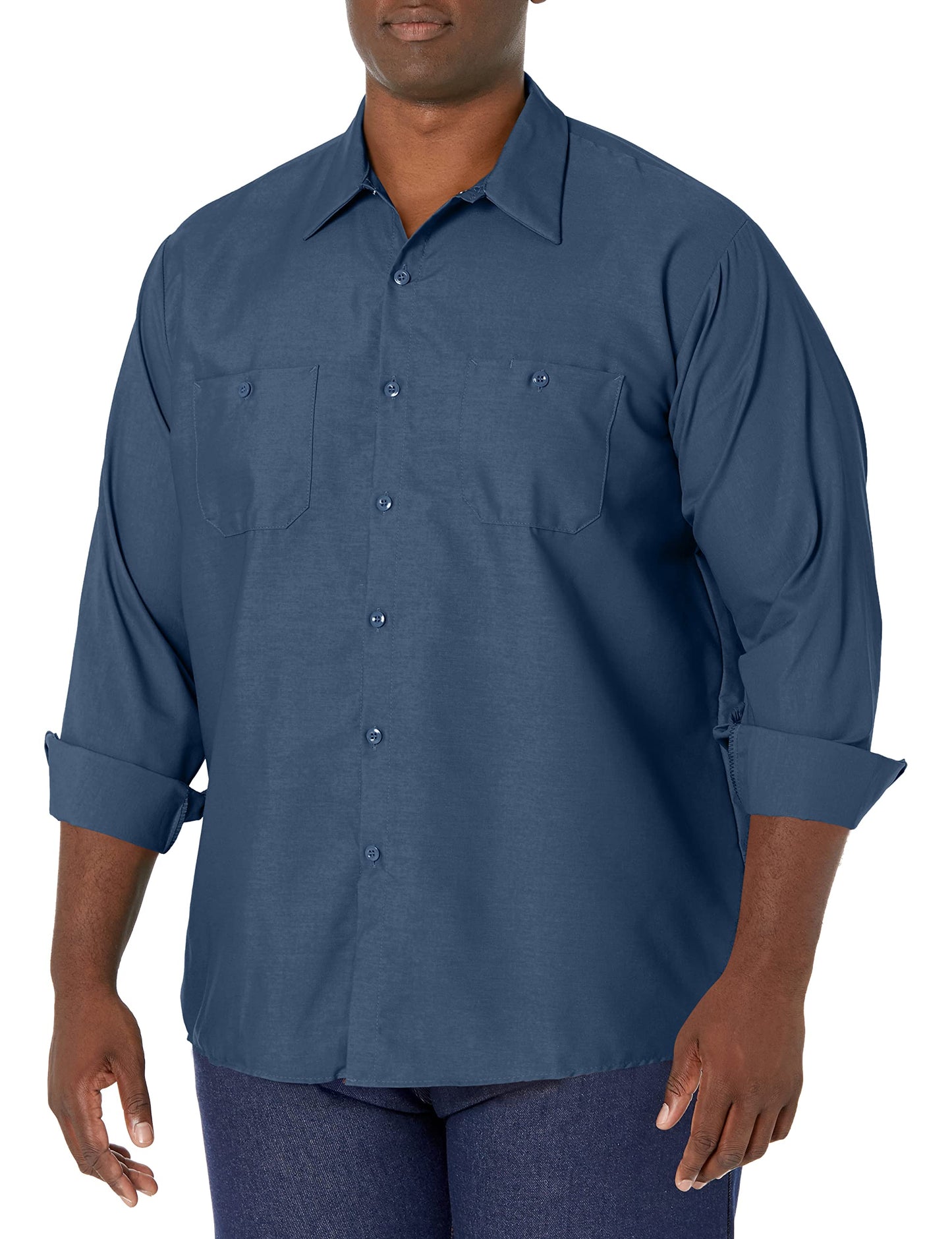 Red Kap Men's Size Industrial Work Shirt, Regular Fit, Long Sleeve, Dark Blue, X-Large/Tall