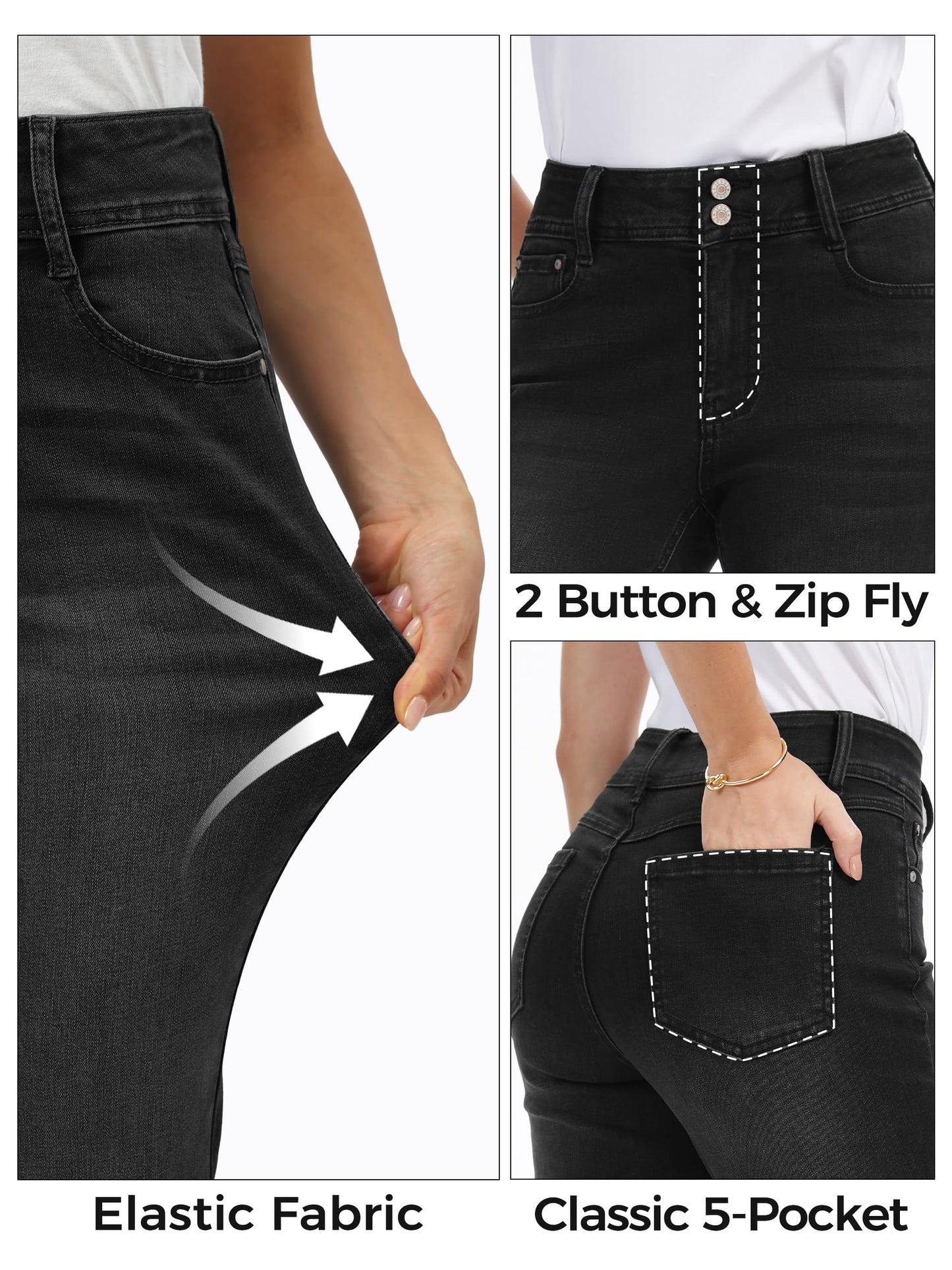 Tallemon Tall Women's Bootcut Jeans Curvy Mid-Rise Stretchy Denim Pants Classic Bell Bottom Trouser,34",Black,16