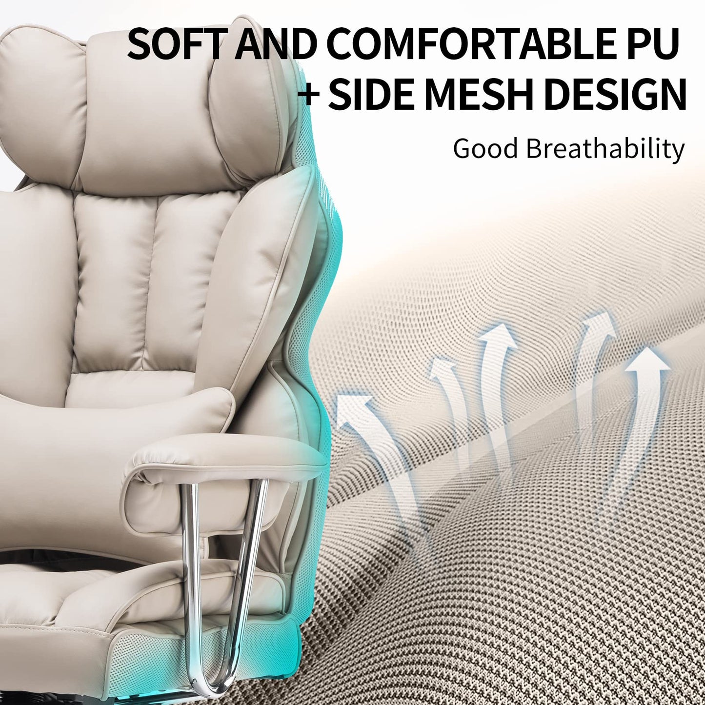 Efomao Big and Tall Office Chair 400lbs – High Back PU Leather Executive Chair with Lumbar Support, Footrest, Swivel Base, Padded Armrests, and Rolling Wheels for Home Office, Grey Computer Chair