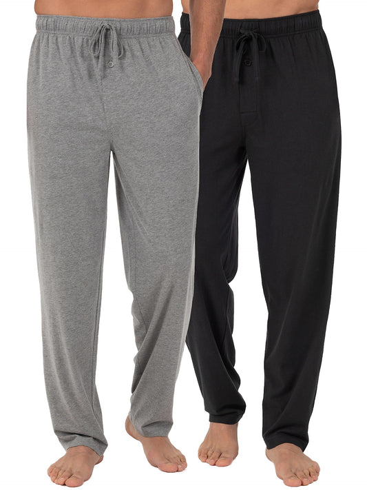 Fruit of the Loom Men's Extended Sizes Jersey Knit Sleep Pant, Black/Light Grey (2-pack), Large Tall