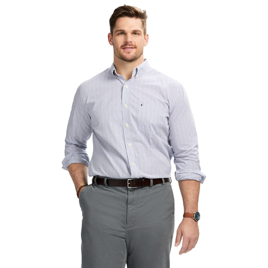 IZOD Men's Big and Tall Performance Comfort Long Sleeve Gingham Button Down Shirt, Sunset Purple