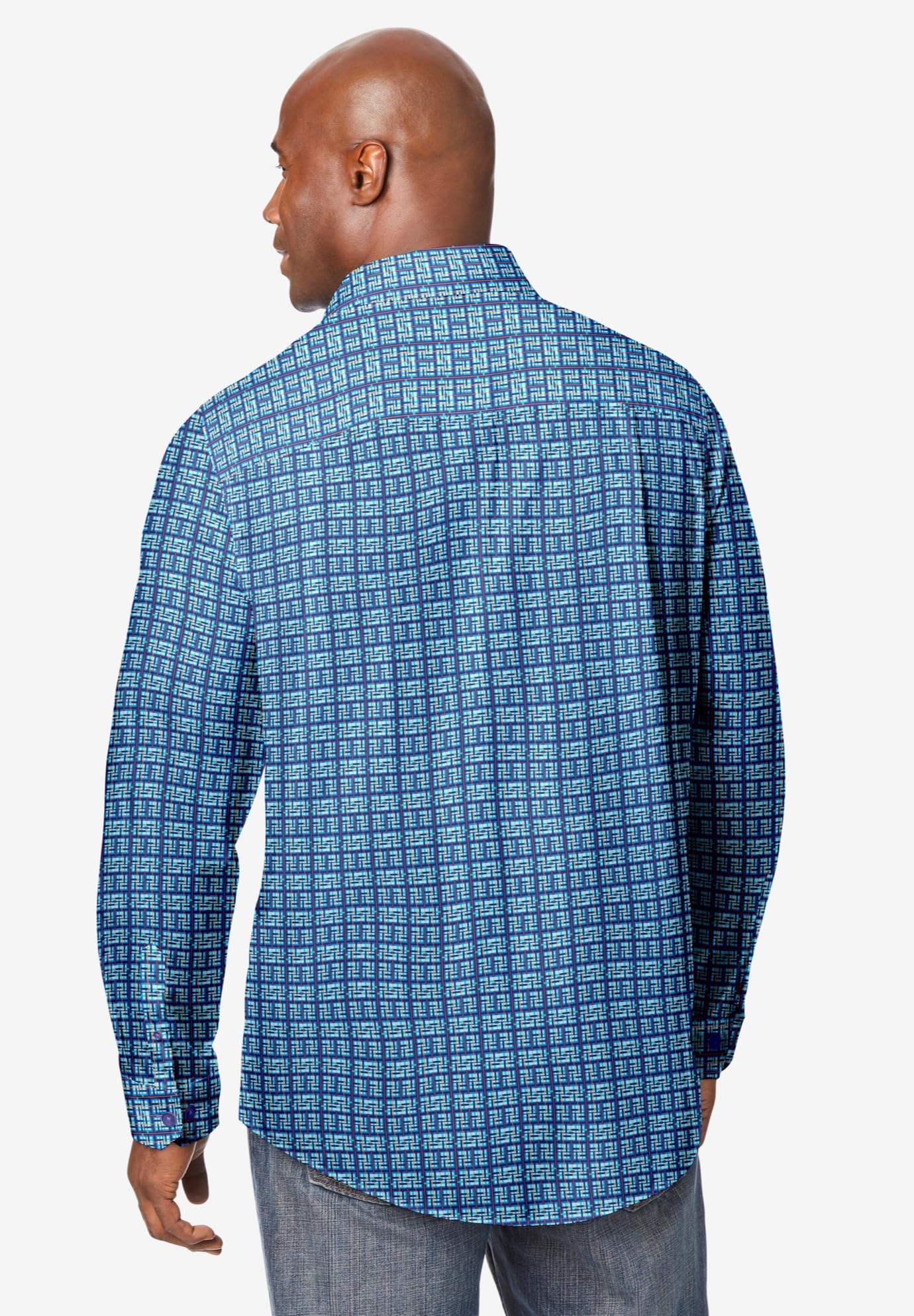 KingSize Men's Big & Tall The No-Tuck Casual Shirt - 5XL, Blue Geo