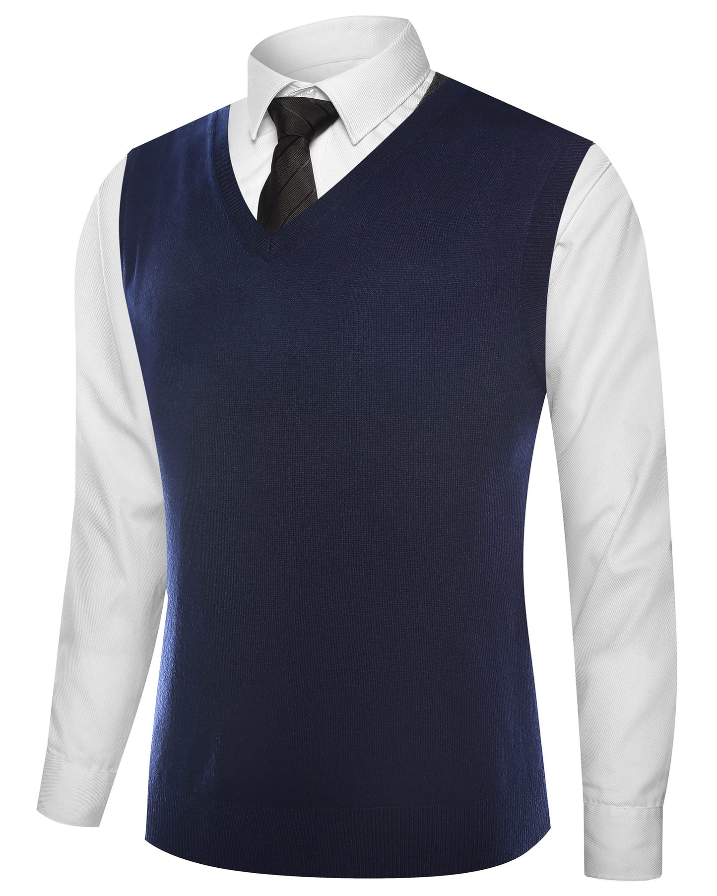 Kallspin Men's Big & Tall Wool Blended Vest Sweater Relaxed Fit V Neck Sleeveless Knitted Pullover (Navy Blue L-Tall)