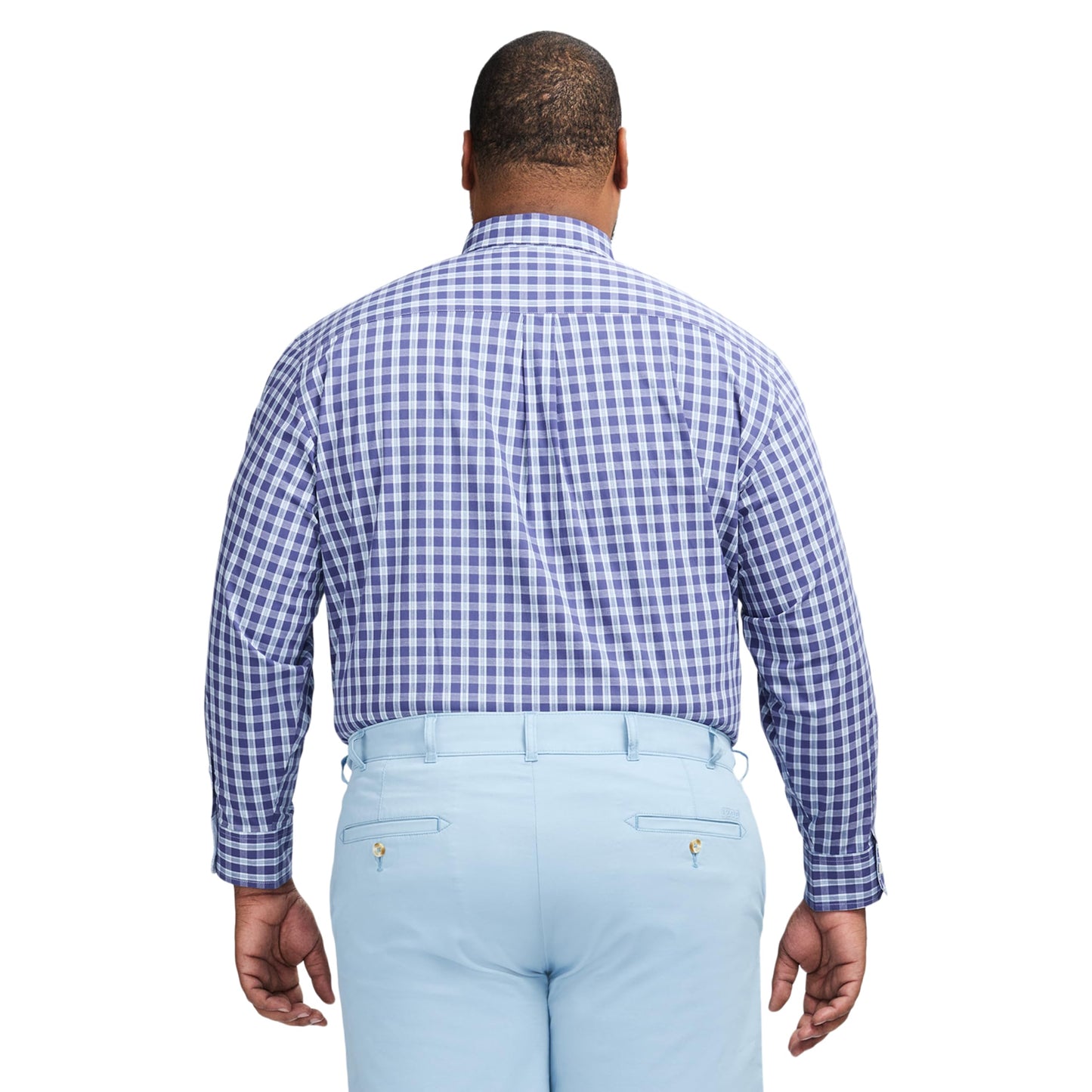 IZOD Men's Big and Tall Performance Comfort Long Sleeve Gingham Button Down Shirt, Skipper Blue