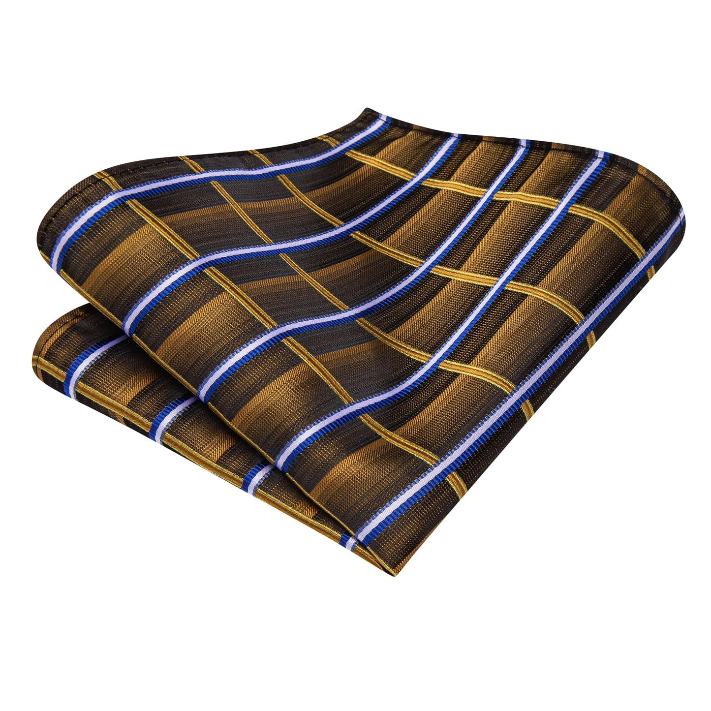 Hi-Tie 70'' Extra Long Ties for Men Silk Navy Brown Mens Ties Set and Pocket Square Cufflinks Checks Necktie for Business