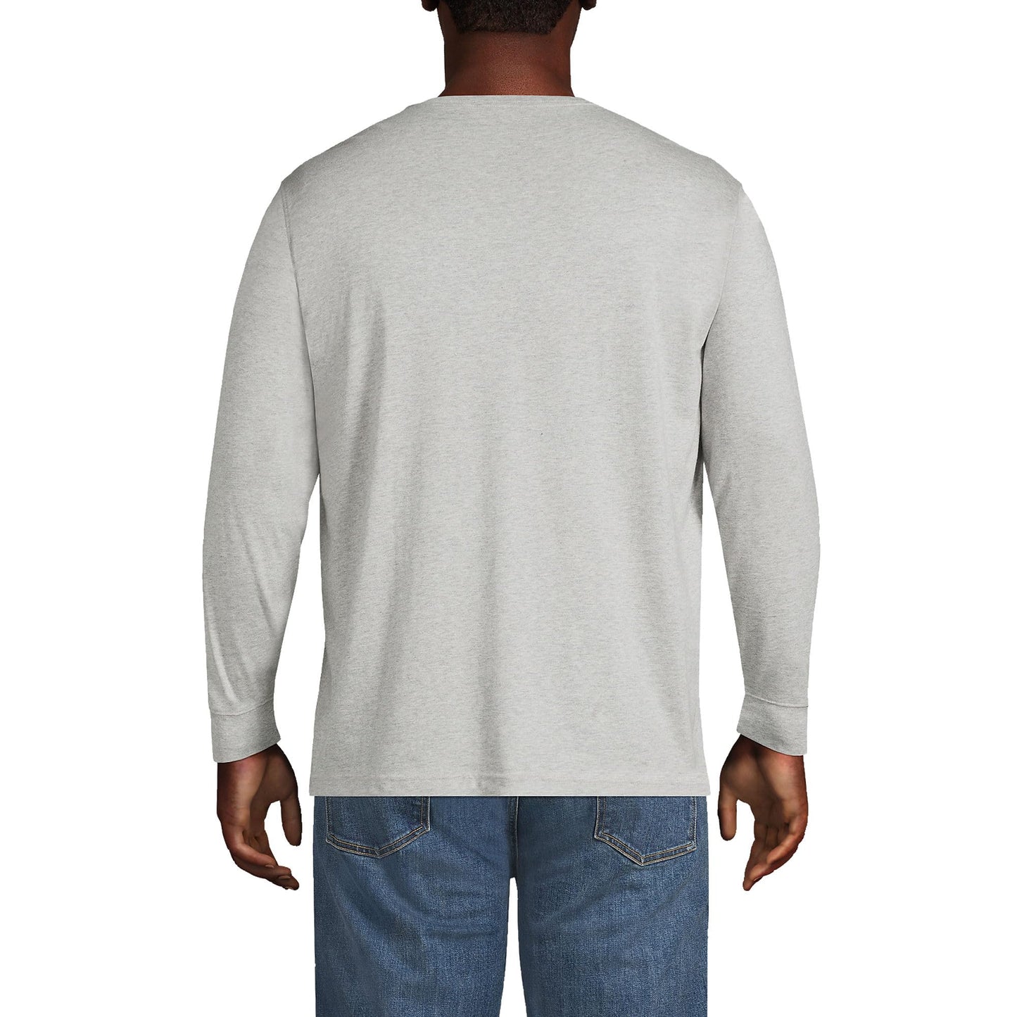 Lands' End Mens Long Sleeve Super-T Henley Gray Heather Tall X-Large