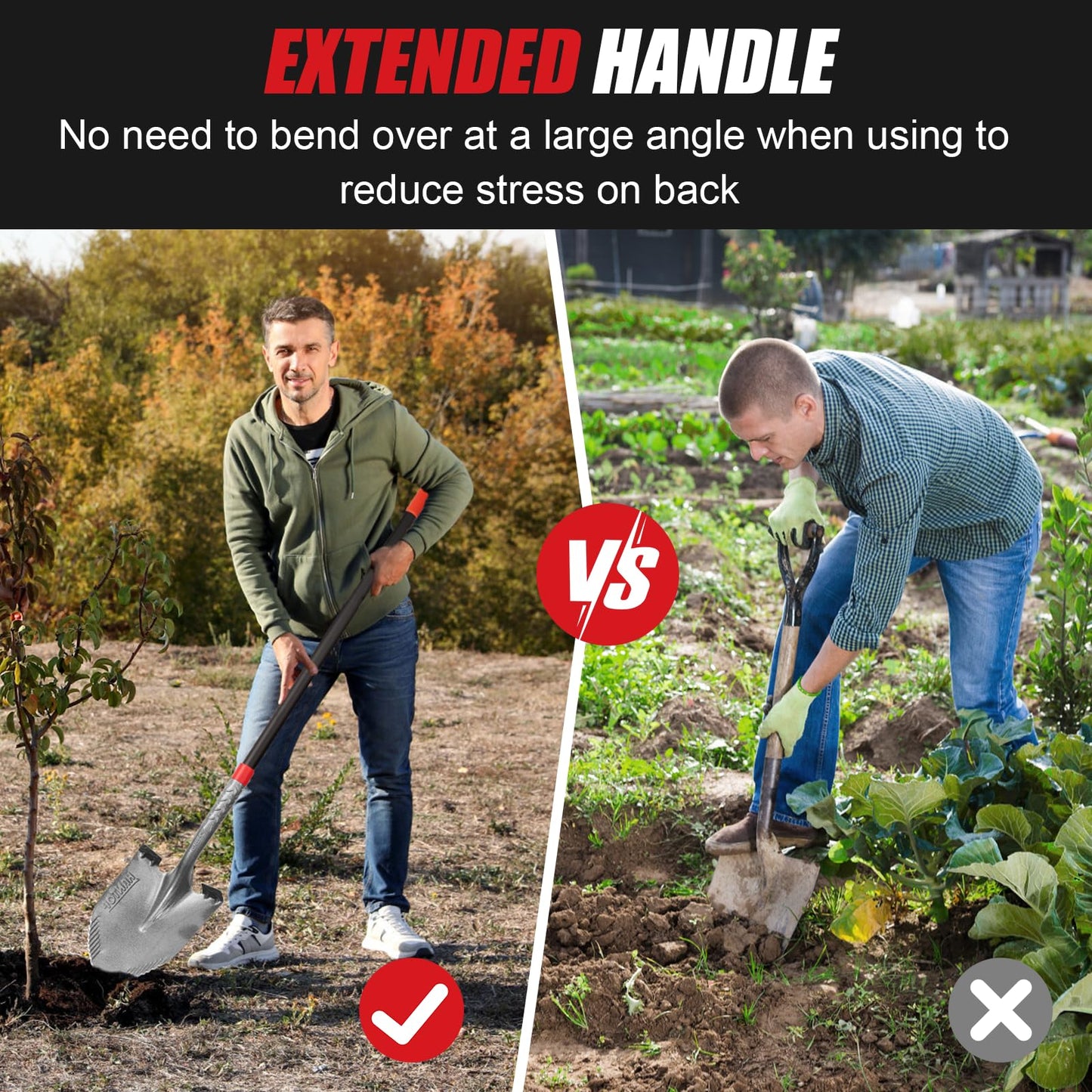 HANTOP Heavy Duty Garden Tools Digging Shovel Garden Shovel Spade with Long Fiberglass Handle for Digging and Garden Work,58 inches