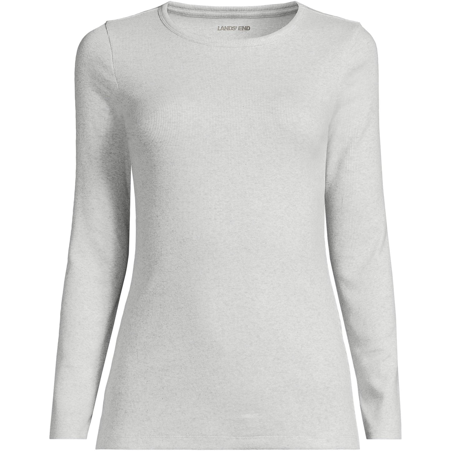 Lands' End Womens Long Sleeve Micro Rib Crew Soft Light Gray Heather Tall X-Large