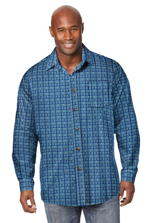 KingSize Men's Big & Tall The No-Tuck Casual Shirt - 5XL, Blue Geo