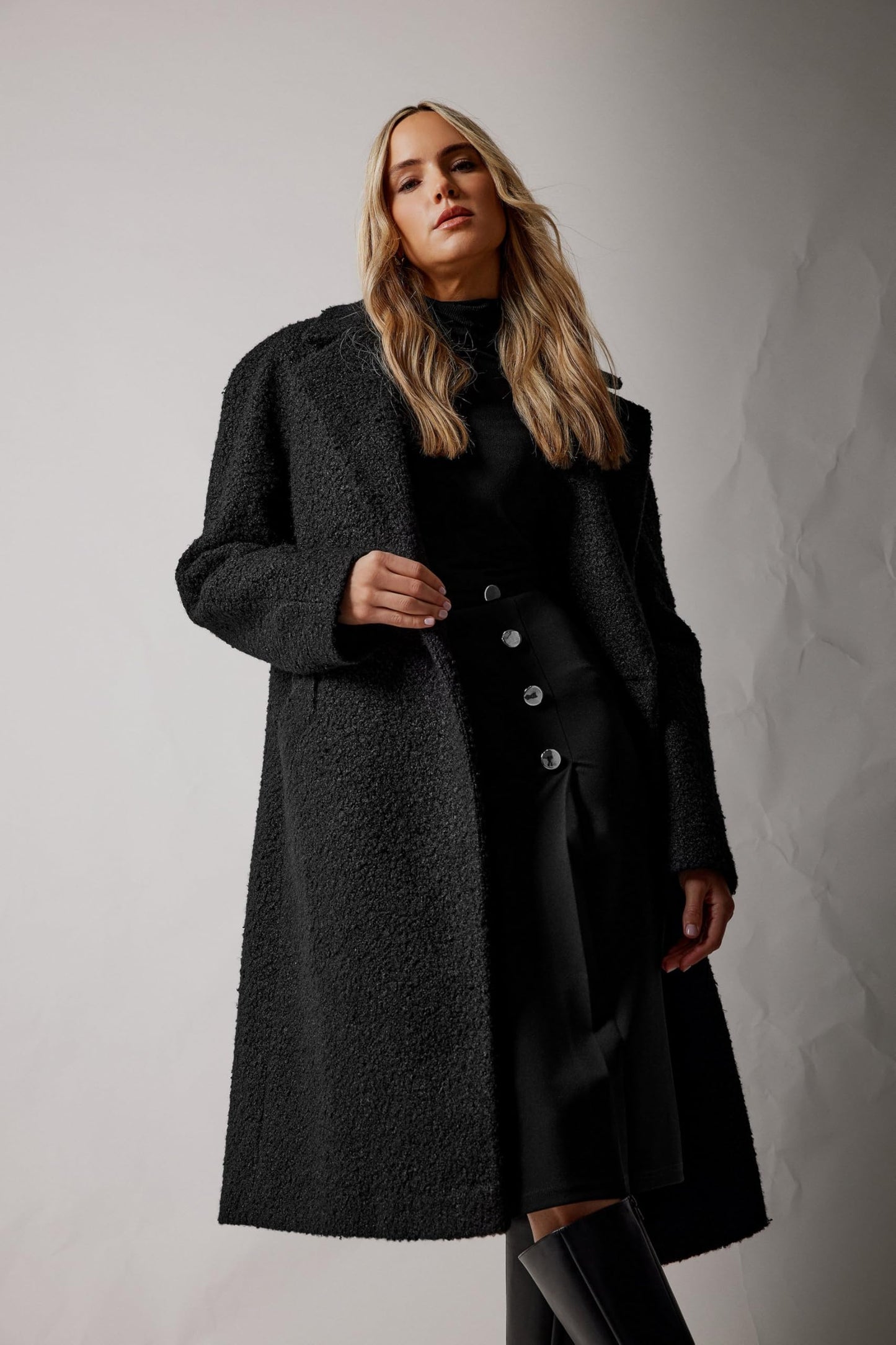 Long Tall Sally Lts Tall Boucle Wrap Midi Coat Black