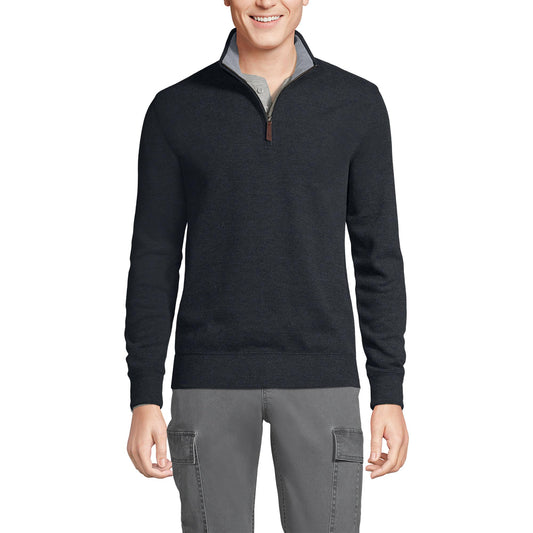 Lands' End Mens Bedford Rib Quarter Zip Sweater Dark Charcoal Heather Tall X-Large