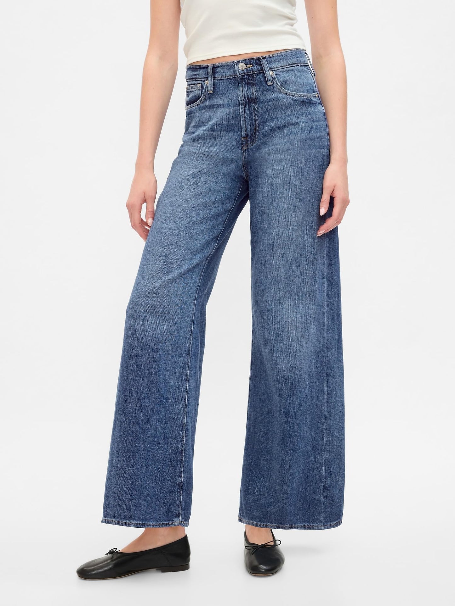 GAP Womens High Rise Wide Leg Jeans Medium Wash 30 Long