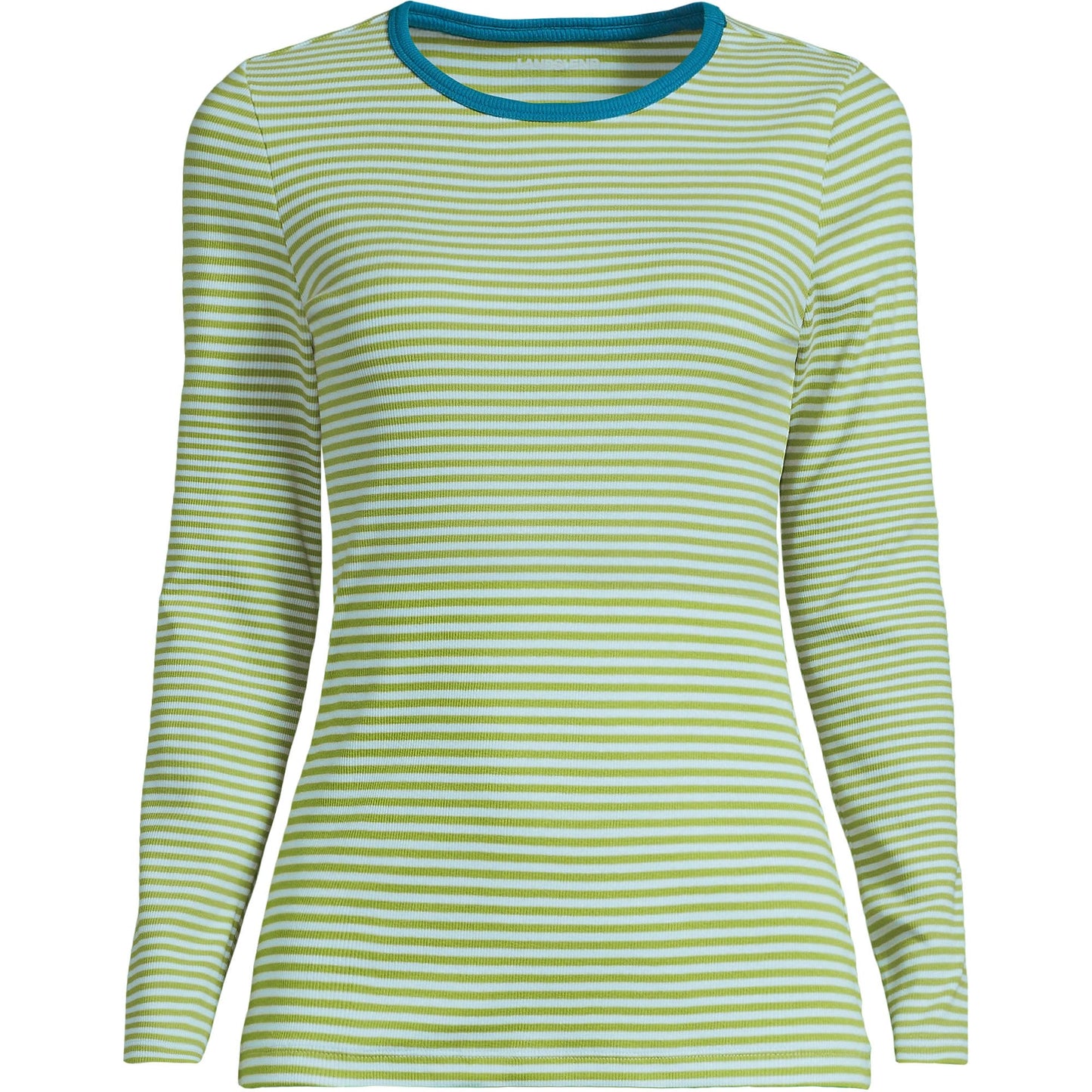 Lands' End Womens Long Sleeve Micro Rib Crew Ice Blue/pear Tiny Stripe Tall Medium
