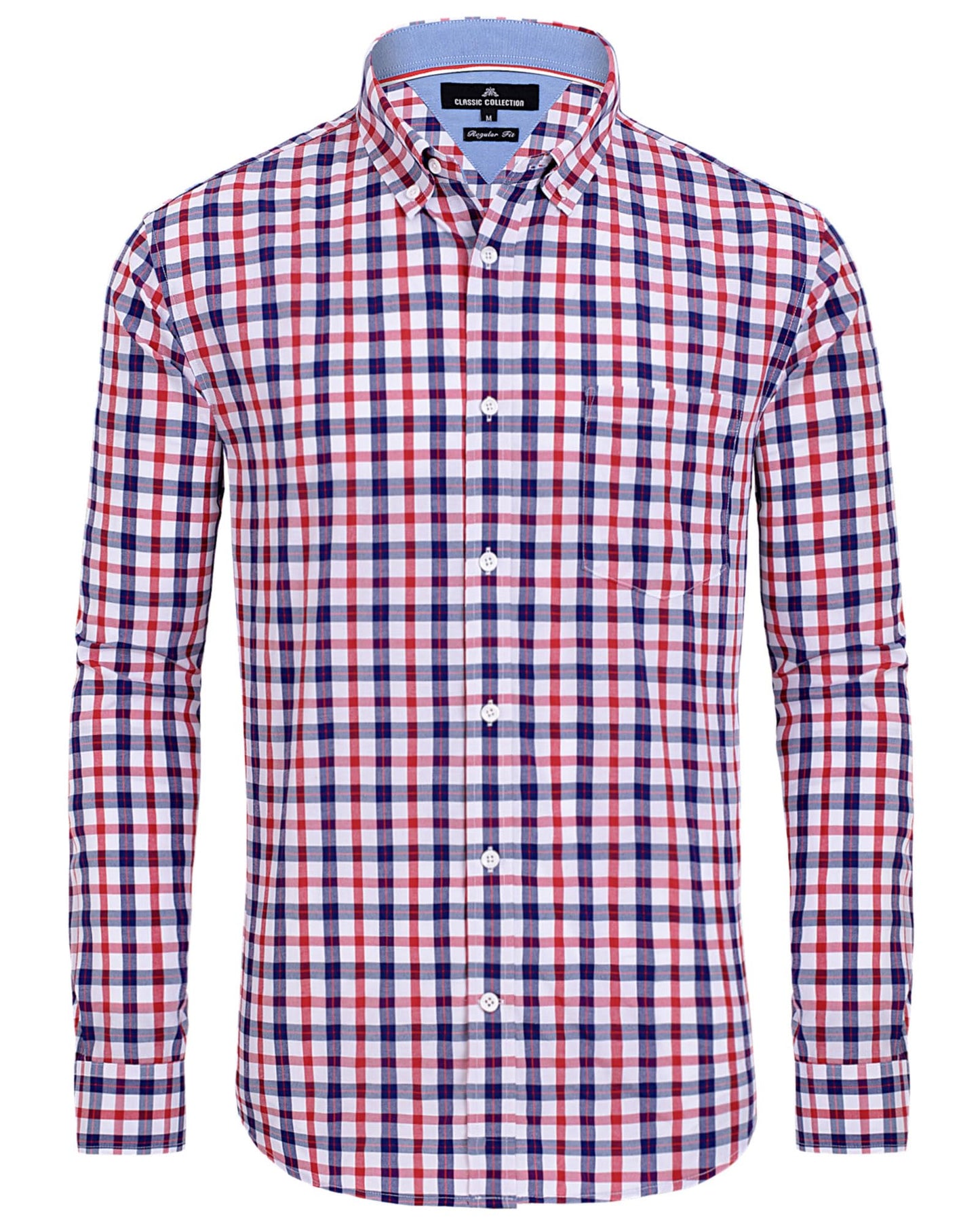 Alimens & Gentle Men's Long Sleeve Button Down Shirts Cotton Plaid Dress Shirts Regular Fit Casual Poplin Shirts Red